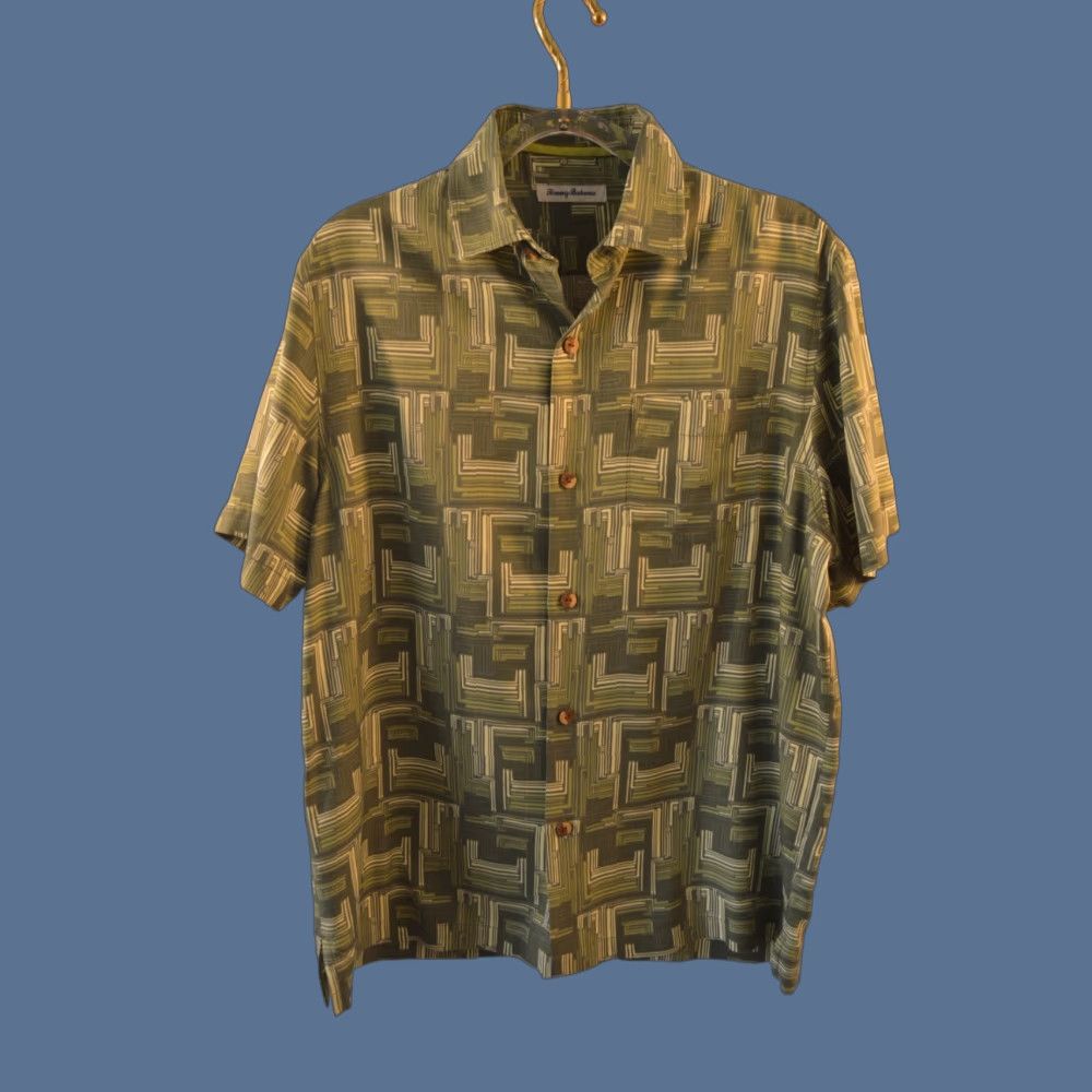 Tommy Bahama Tommy Bahama Shirt Geometric Multicolor Blue Green Silk Blend Button-Up Island Zone L Men Short Sleeve Collared Shirt Casual Size US L / EU 52-54 / 3 - 1 Thumbnail