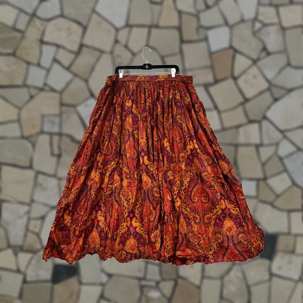 Vintage VINTAGE Passports Maxi Skirt Womens 2-3XL Orange Paisley Long 80s Size 26" / US 2 / IT 38 - 1 Thumbnail