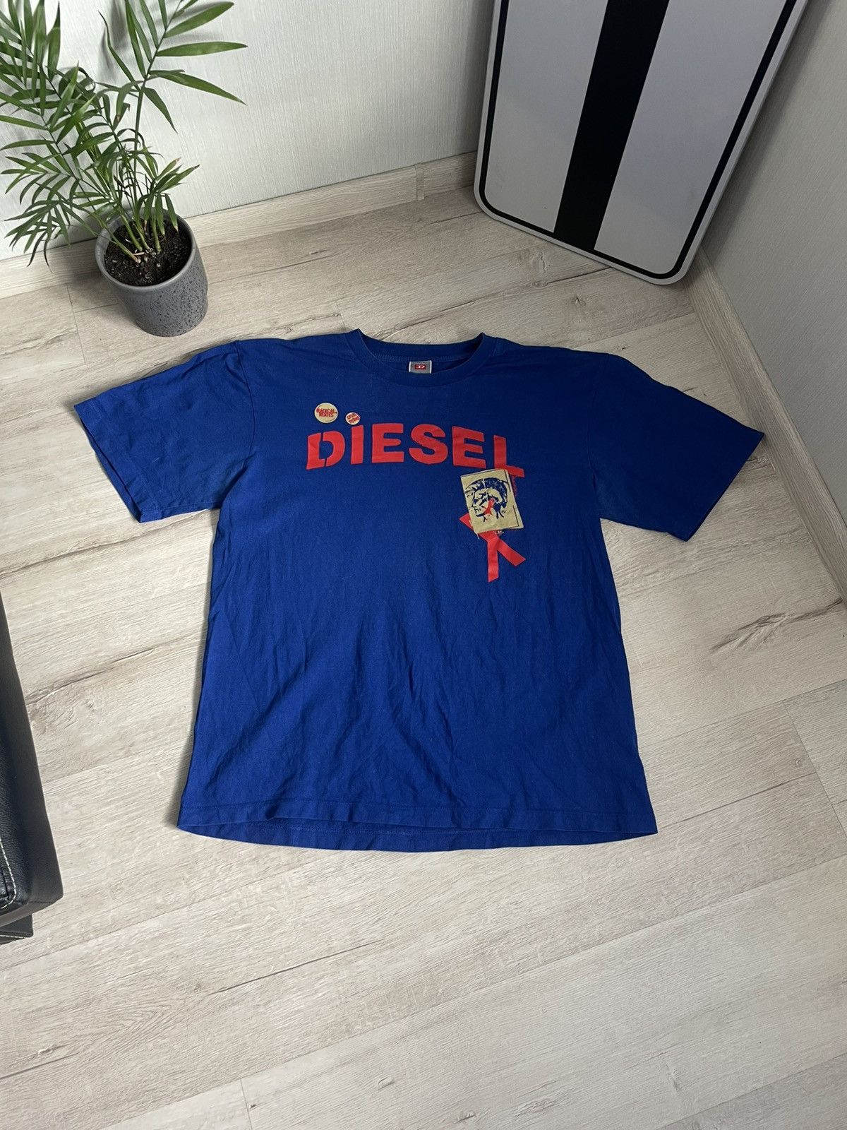 Diesel × Vintage Vintage 90s Diesel Red Big Logo Tee With Face Y2k Opium Size US XL / EU 56 / 4 - 3 Thumbnail