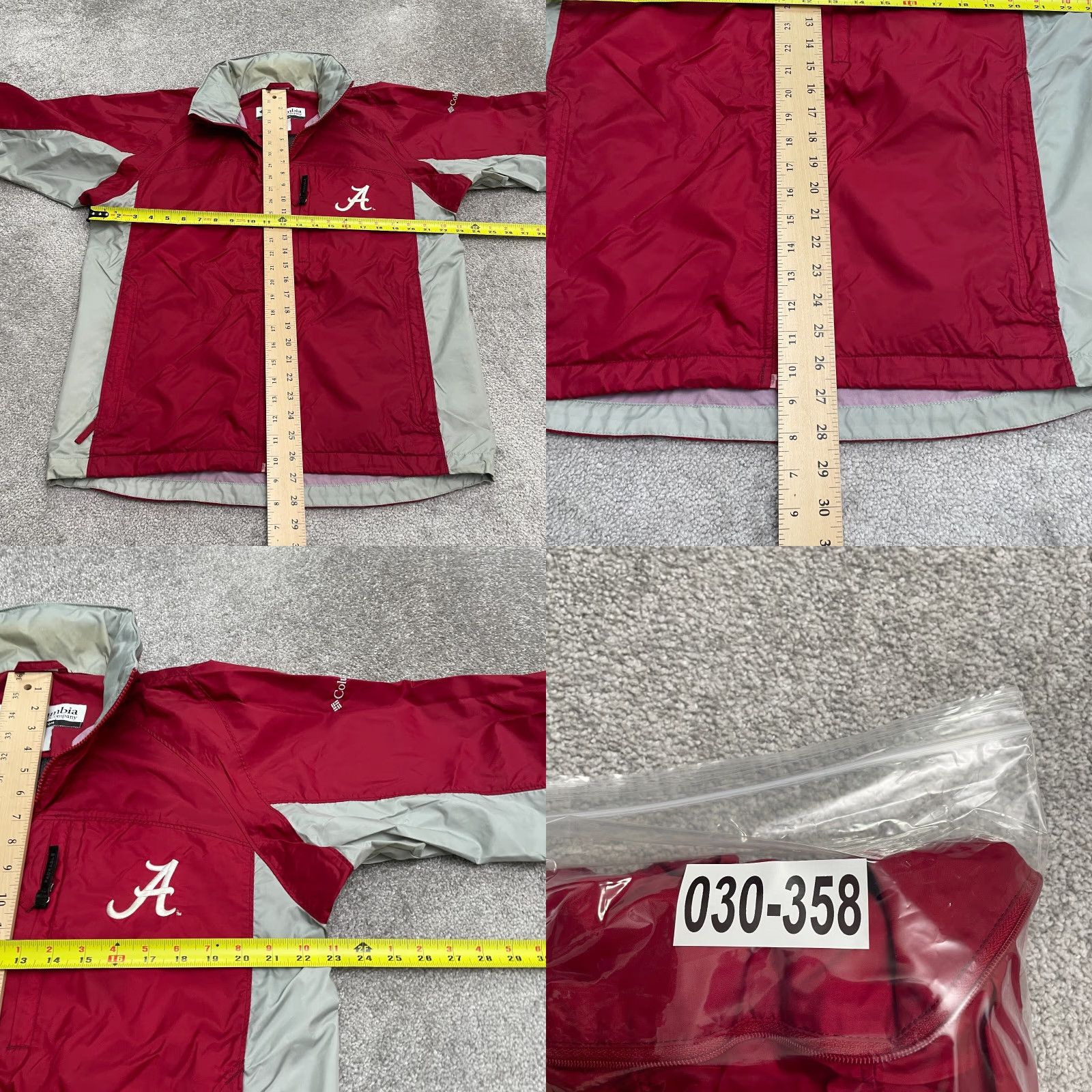 Vintage Columbia Windbreaker Jacket Men Small Red Gray Alabama University Hooded Tuckable Hood Zip Pockets All Seasons Lightweight Soft Shell Size US S / EU 44-46 / 1 - 10 Thumbnail