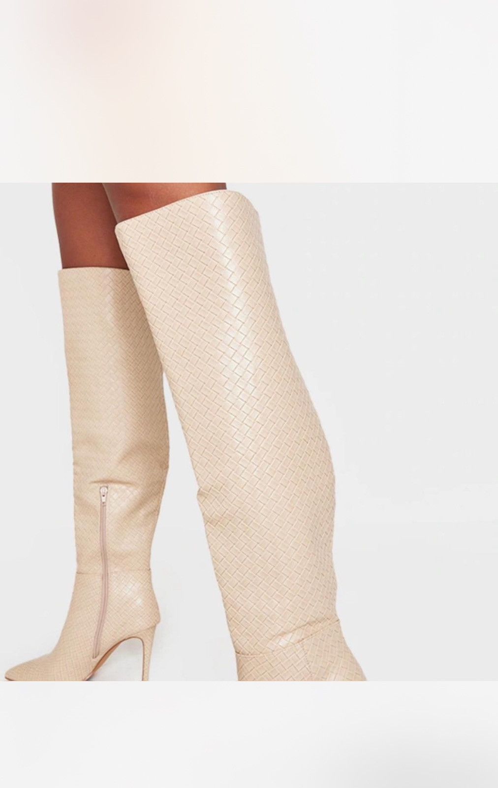 PrettyLittleThing Knee high cream boots brand new Size US 8.5 / IT 38.5 - 1 Thumbnail
