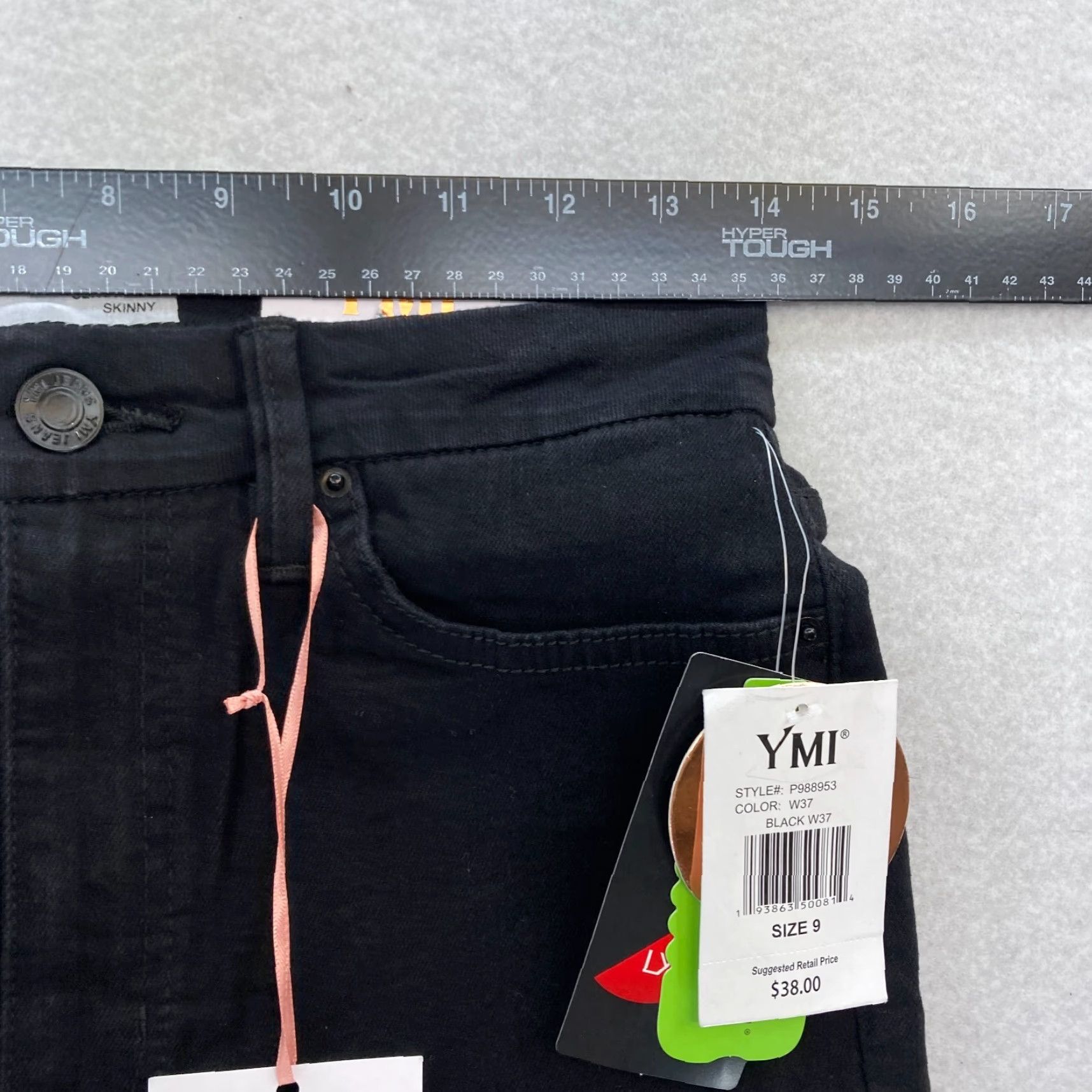 Vintage YMI Jeans Juniors Curvy Skinny Ultra High Waisted Black Stretch Denim 9/29 Slim Rise High Women Jeans Size 30" / US 8 / IT 44 - 6 Thumbnail