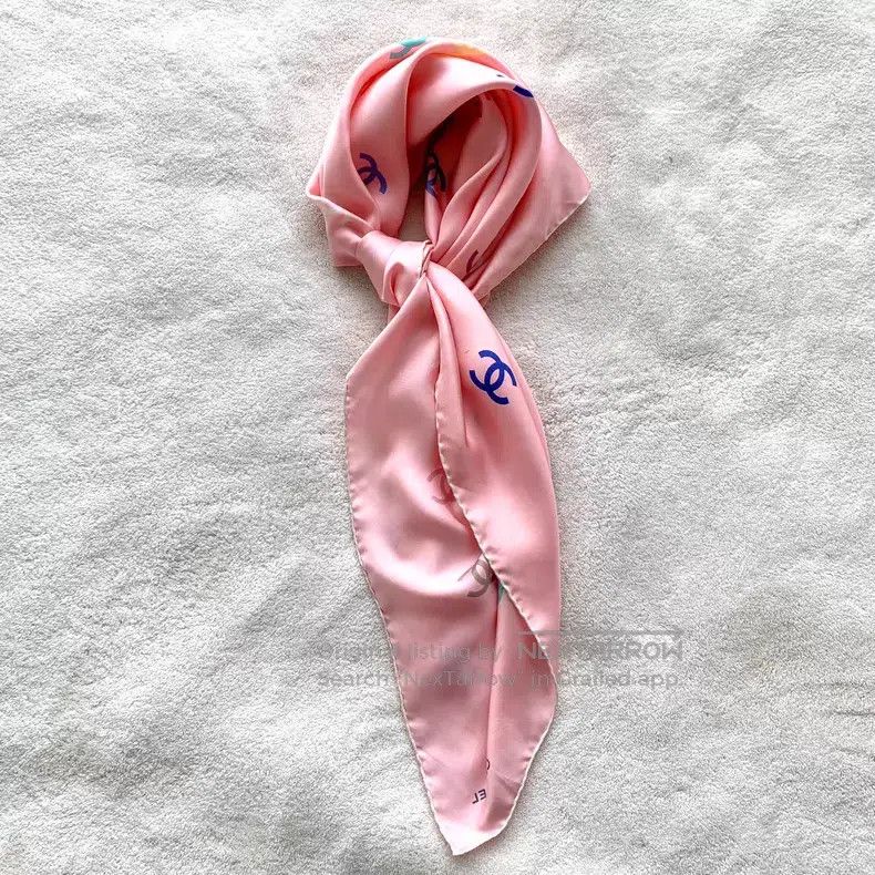 Chanel Chanel Pink logo printed full-print mulberry silk scarf Size ONE SIZE - 8 Thumbnail