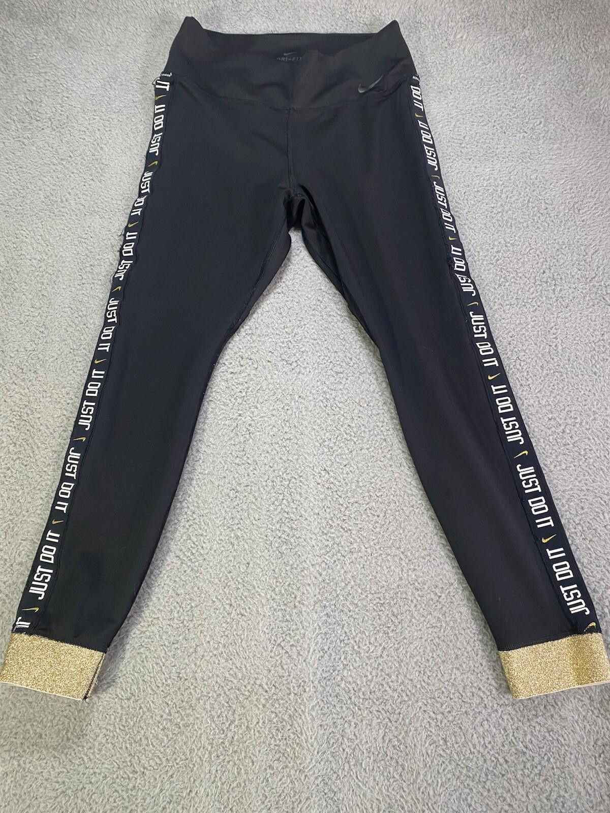 Nike Nike Dri-Fit Womens Leggings SZ Medium Black Gold Sparkles Size 32" / US 10 / IT 46 - 1 Thumbnail