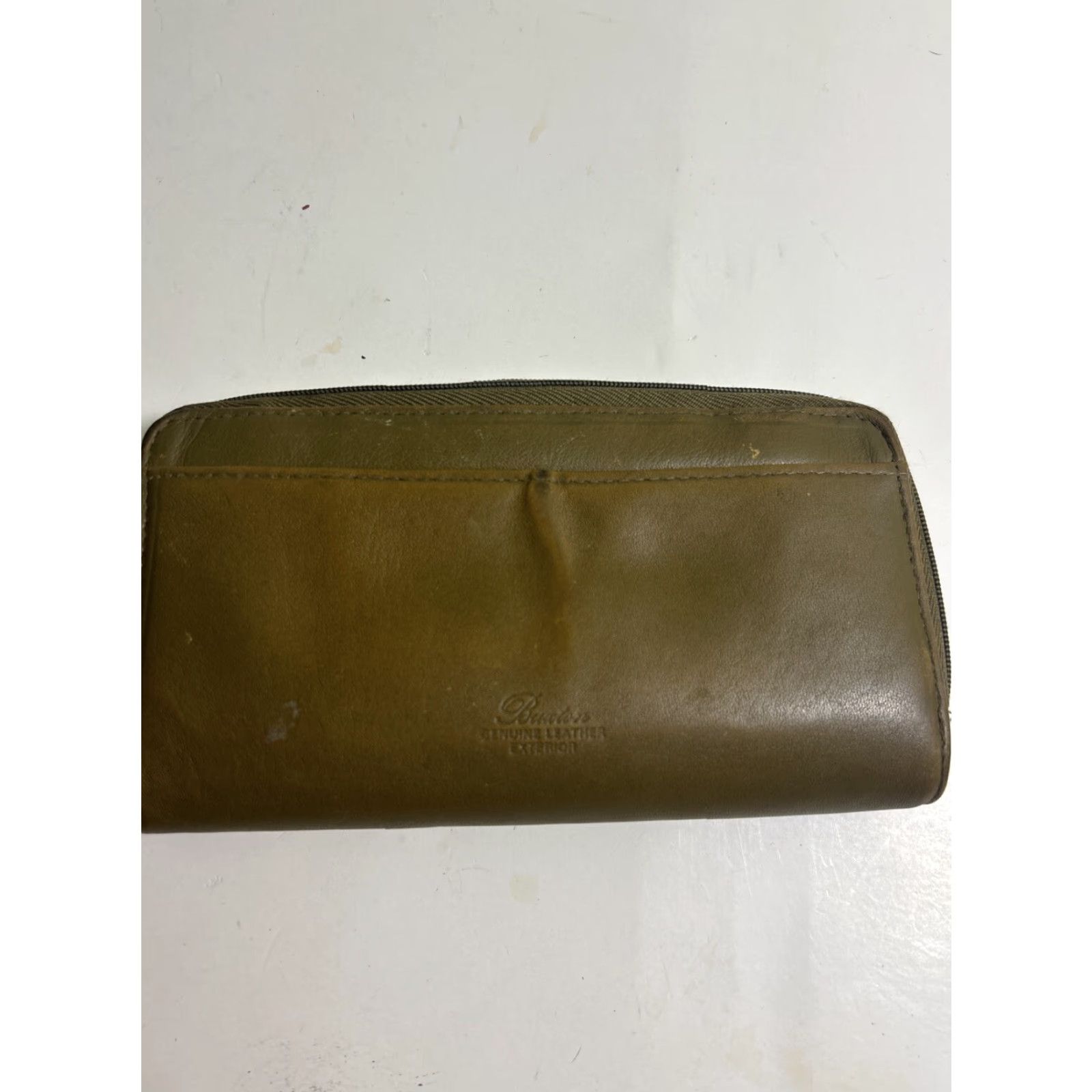 Vintage VINTAGE Buxton Bifold Wallet Leather Olive Green Men 7x3.5 Distressed Marks Coin Pocket Zipper Missing Size ONE SIZE - 7 Thumbnail