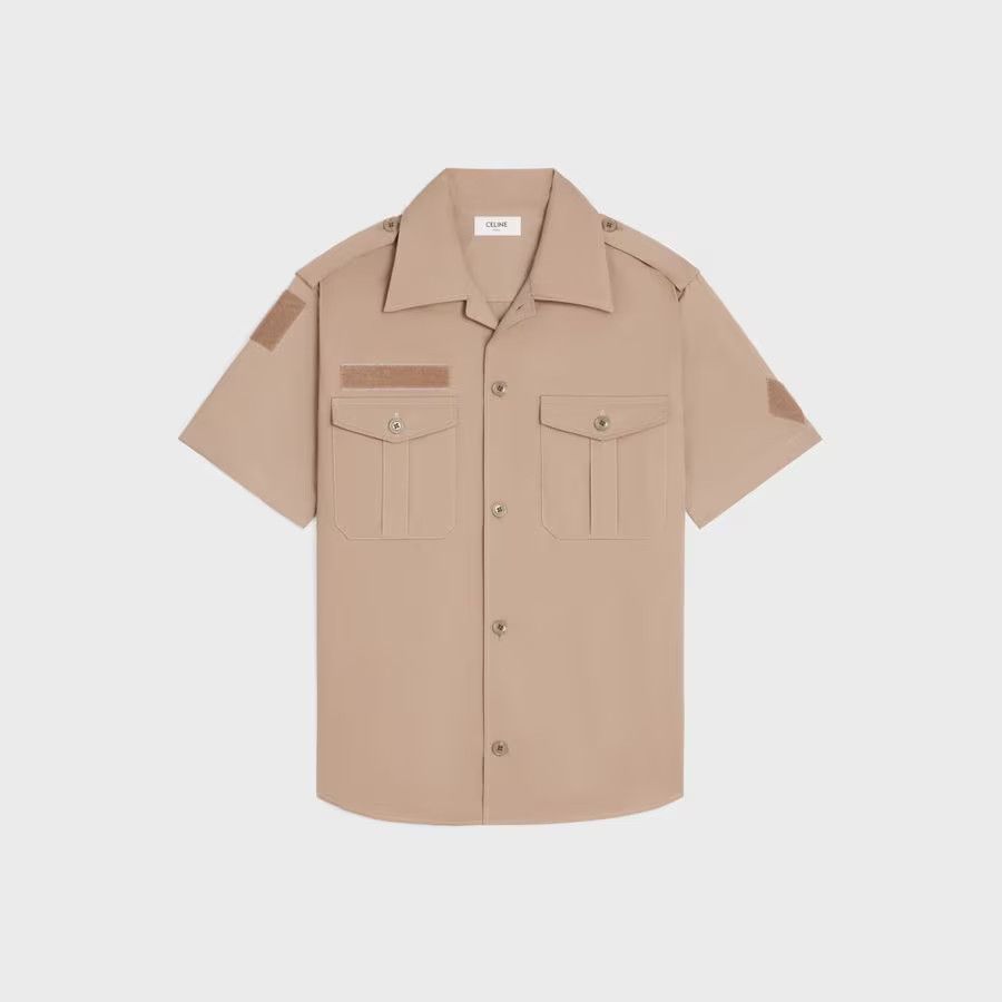 Celine o1loc1c0525 Velcro Shirt In Cotton Linen in Beige Size US M / EU 48-50 / 2 - 1 Thumbnail