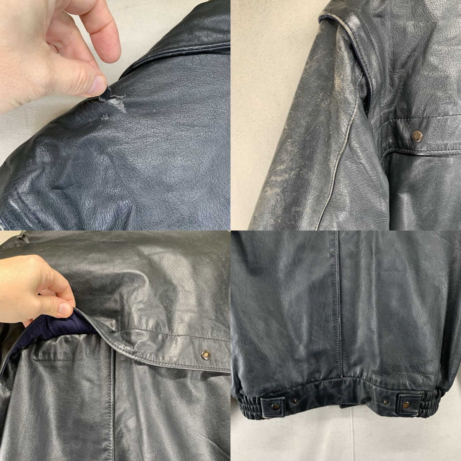 Oleg Cassini VINTAGE Oleg Cassini Leather Jacket Motorcycle Fit Removable Arms 1980s 42in Chest Beige Blue Lined Men's 36 Brazil Size US XXS / EU 40 - 10 Thumbnail
