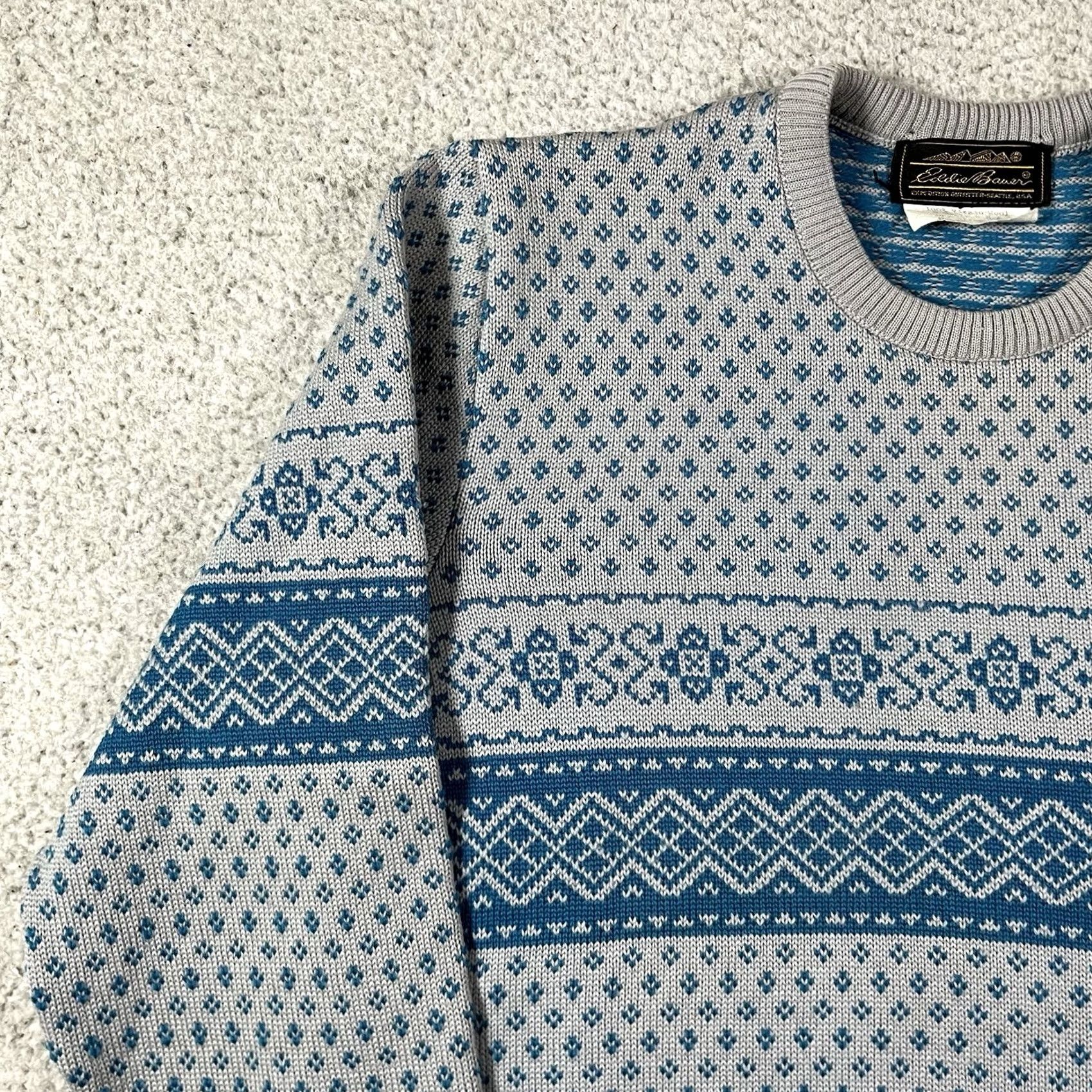 Eddie Bauer VINTAGE Eddie Bauer Sweater Mens M Gray Blue Wool Fair Isle Nordic Made USA Knit Size US M / EU 48-50 / 2 - 5 Thumbnail