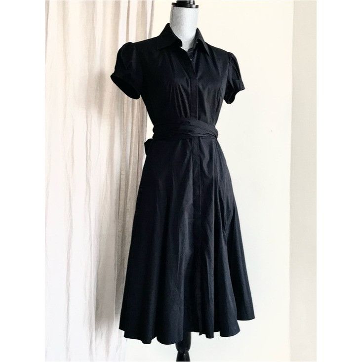 Ralph Lauren Ralph Lauren Pleated Puff Sleeve Black Midi Wrap Shirt Dress Size S / US 4 / IT 40 - 3 Thumbnail
