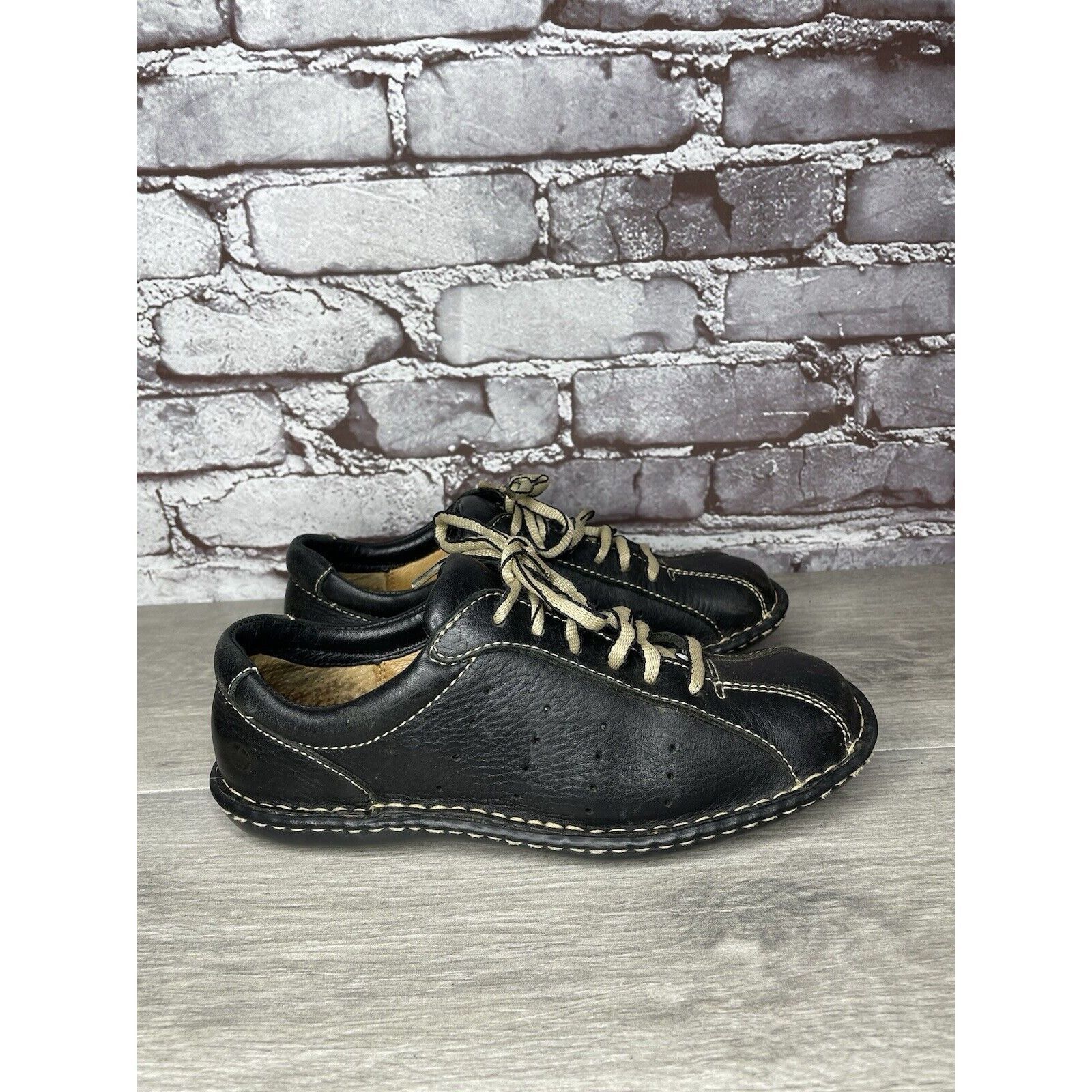 Born Born Black Leather Bicycle Lace Up Casual Comfort Shoes Wome Size US 6.5 / IT 36.5 - 3 Thumbnail