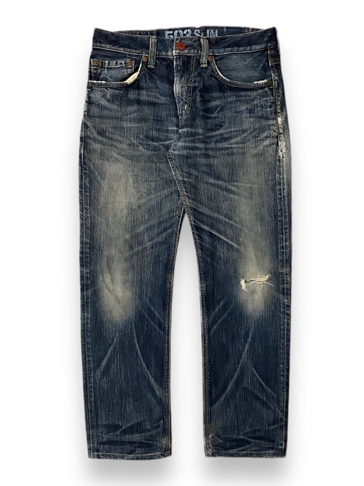 image of Avant Garde x Edwin Men Edwin Japan 503 Blue Trip Slim Whiskers Honeycomb E' in Blue Jean (Size 32)