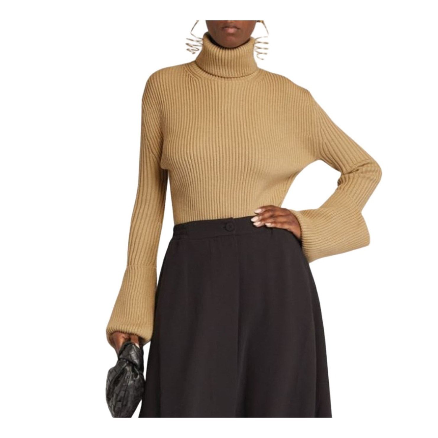 St. John ST JOHN Ribbed Wool Turtleneck Sweater oversize cuffs Size S / US 4 / IT 40 - 1 Thumbnail