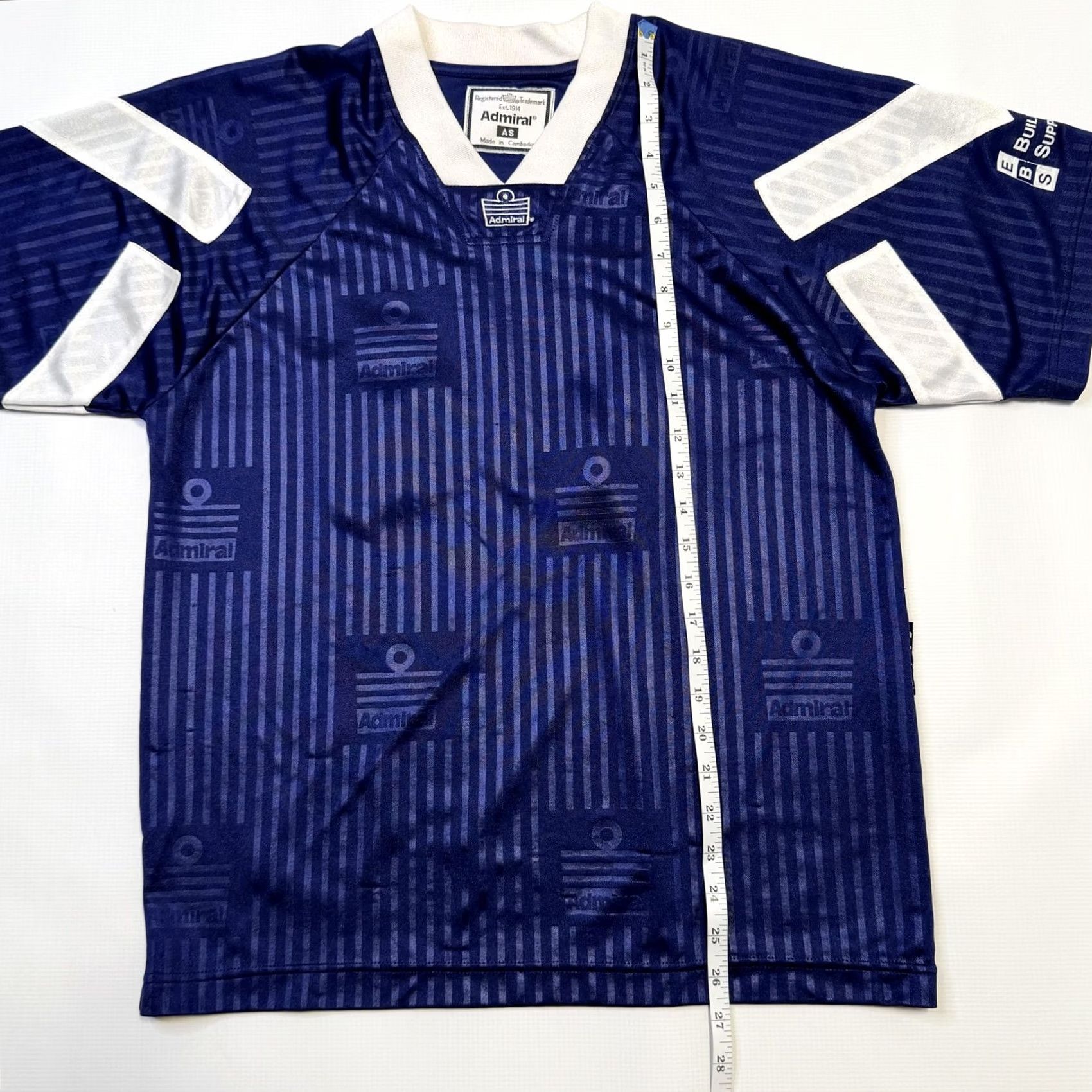 Vintage Admiral Mens Small Blue Striped Raglan V-Neck Lightweight Soccer Jersey Shirt Size US S / EU 44-46 / 1 - 6 Thumbnail