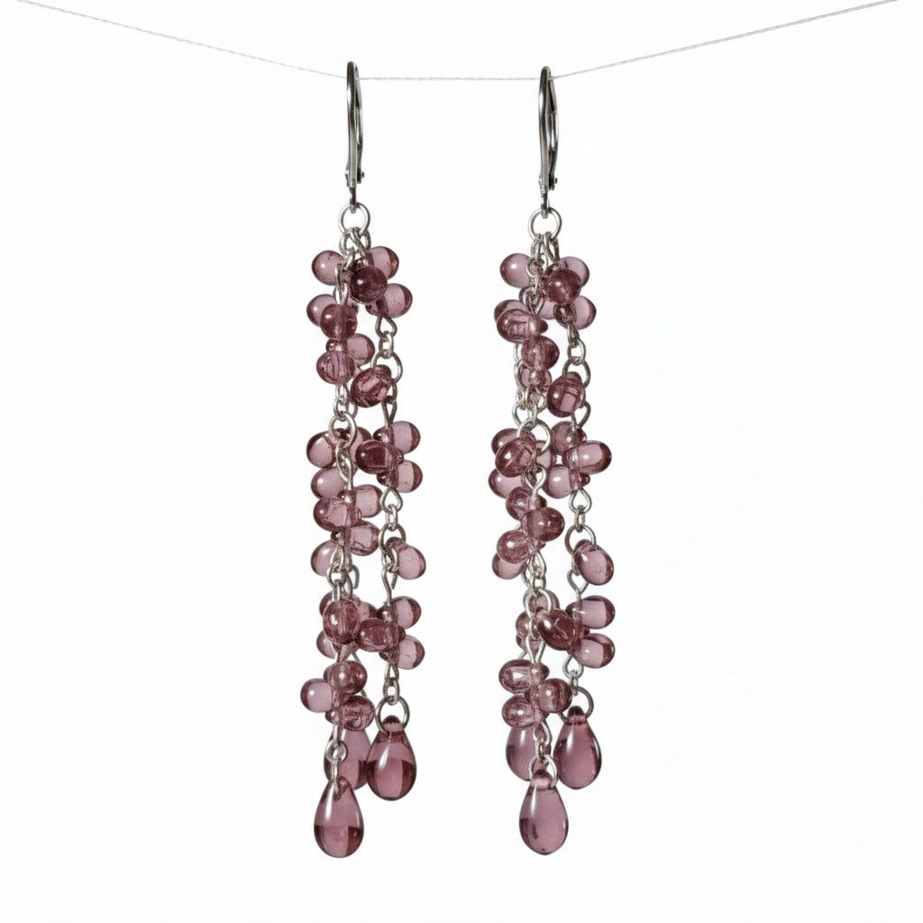 Other Earrings 3" NEW Drop Dangle Purple Teardrop Silver Rhodium Size ONE SIZE - 5 Thumbnail