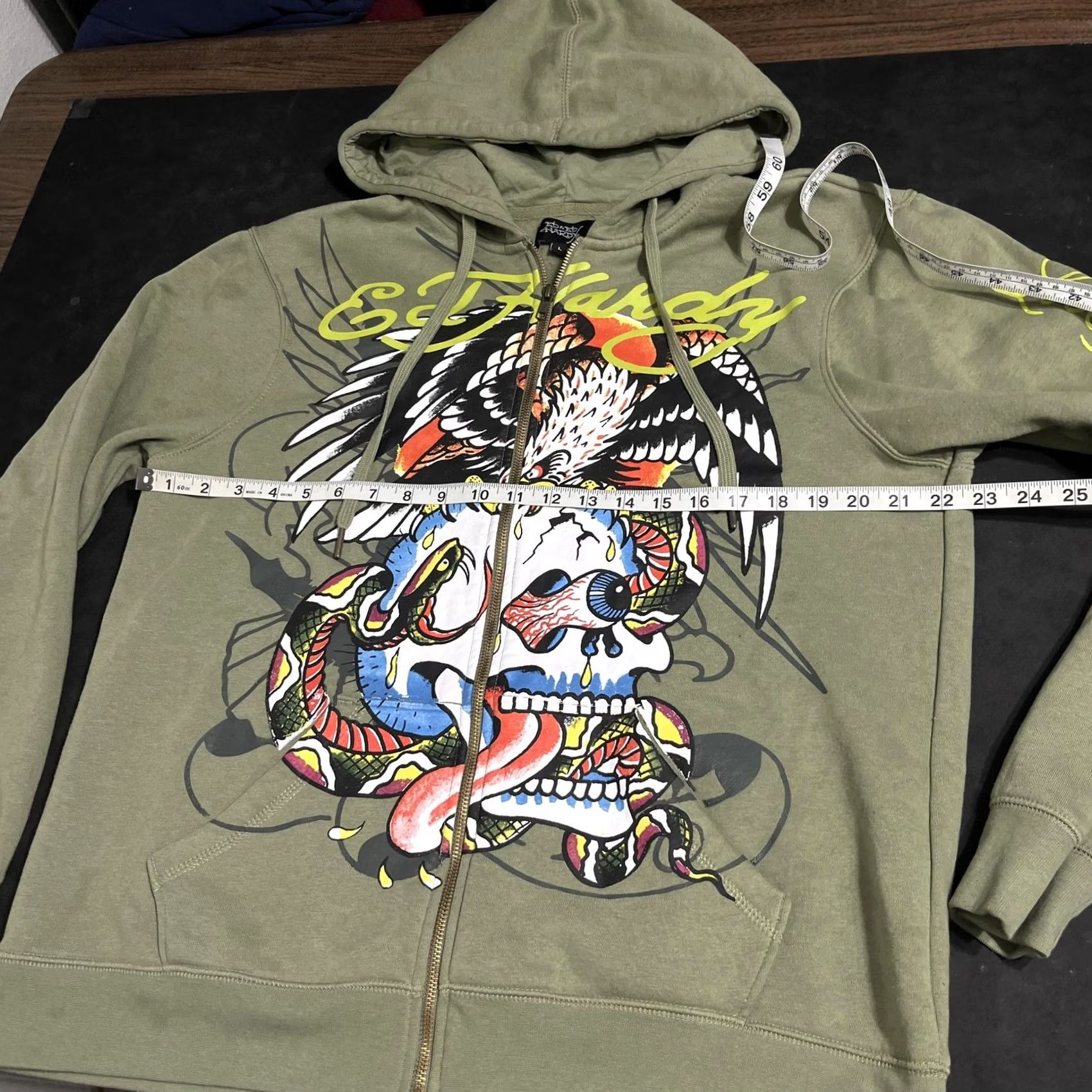Ed Hardy Ed Hardy Hoodie Mens Large Green Full Zip Skull Snake Eagle ...