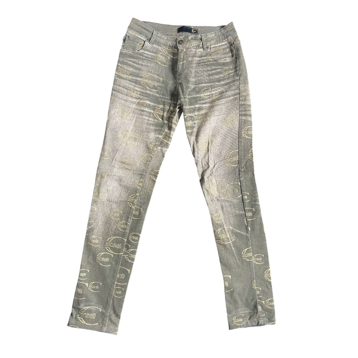 Just Cavalli ROBERTO CAVALLI MULTI LOGO PRINT JEANS y2k pants Size 29" - 1 Thumbnail