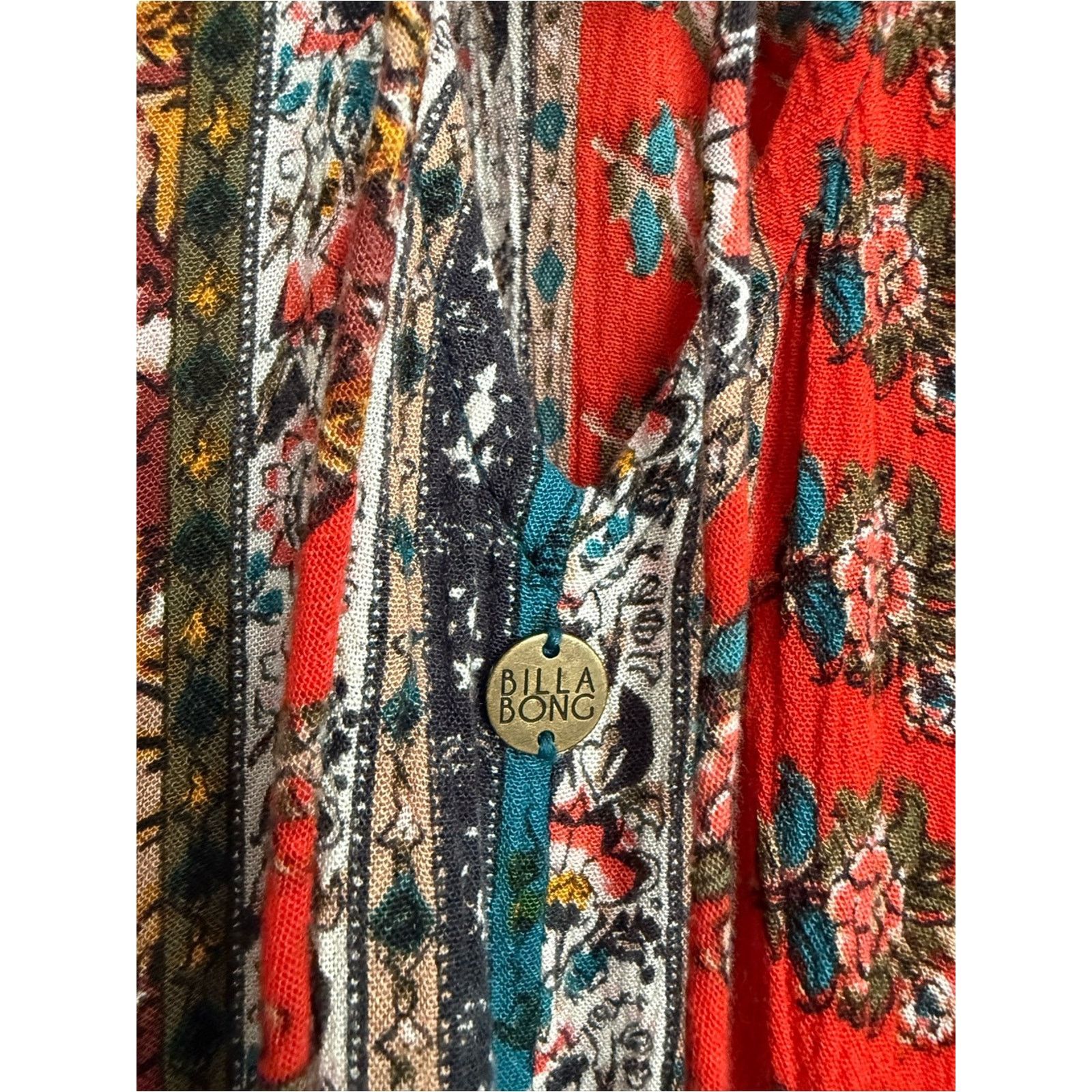 Billabong Billabong Rainy Roads Teal Print Boho Mini Dress Size M / US 6-8 / IT 42-44 - 6 Thumbnail