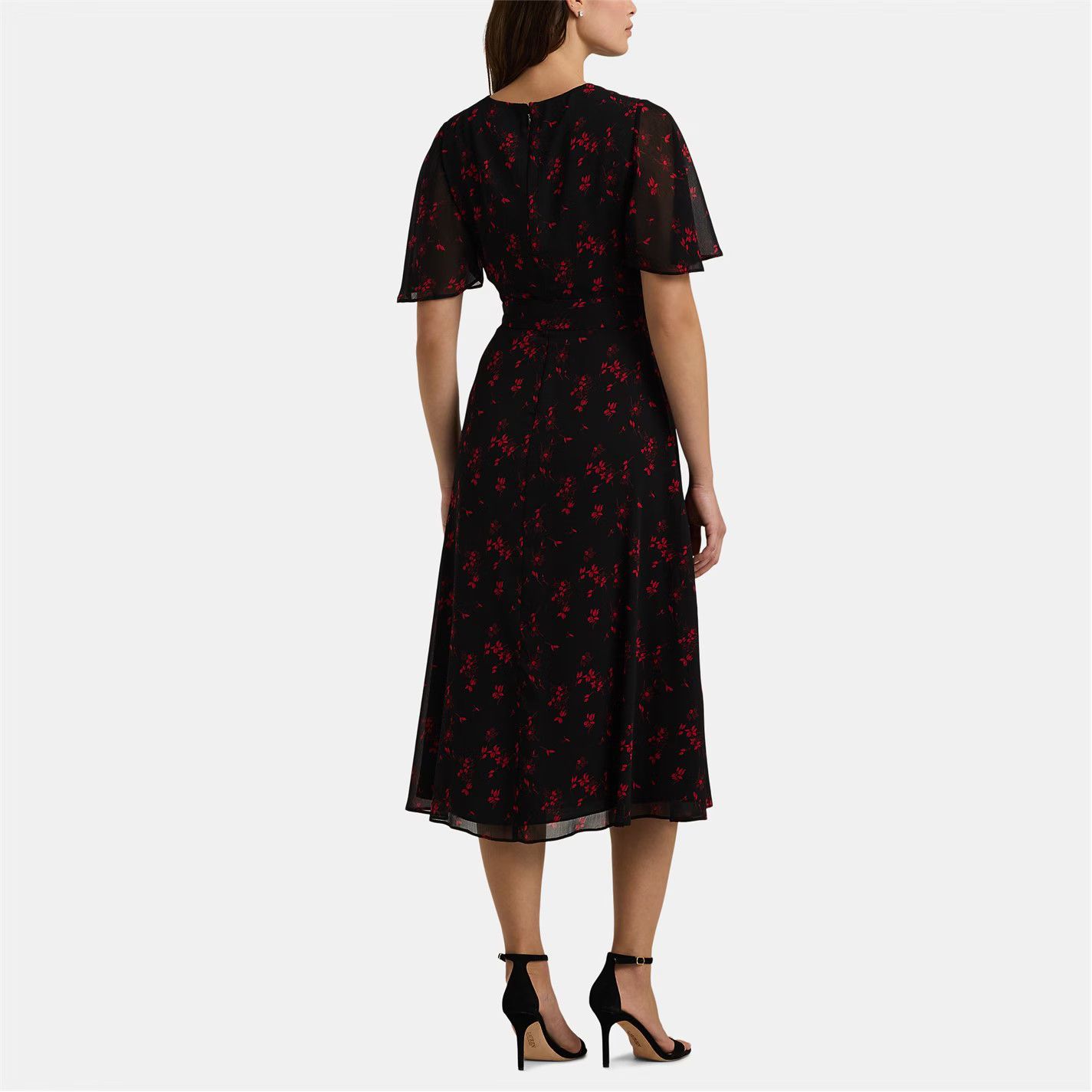 Lauren Ralph Lauren o1g2r1mq0825 Abel Wrap Midi Dress in Black/Red Size S / US 4 / IT 40 - 2 Thumbnail