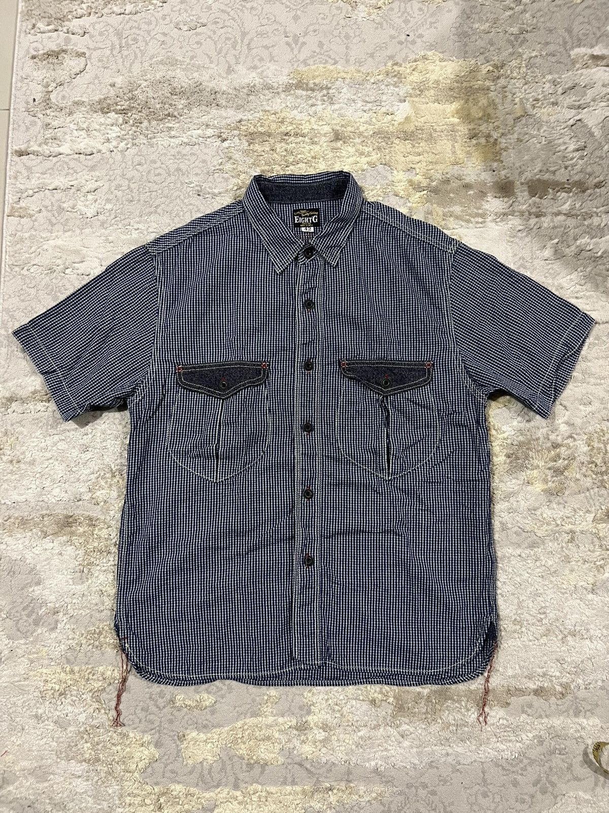 Samurai Jeans EIGHT G Japan Checkered Gusset Rockabilly S/S Button Shirt Size US L / EU 52-54 / 3 - 1 Thumbnail