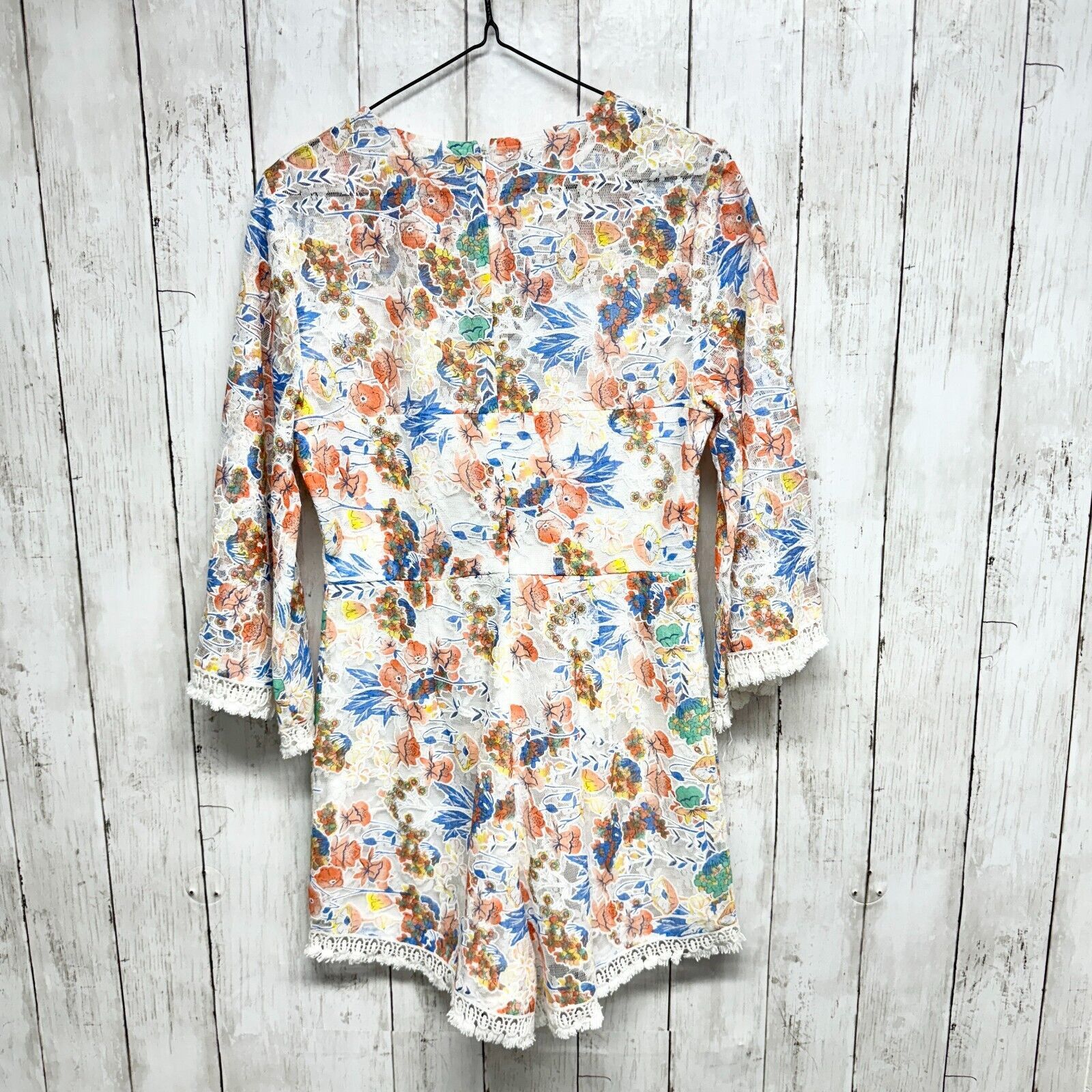 Other ENTRO Romper S White Floral Fit & Flare Ruffle Size 26" / US 2 / IT 38 - 4 Thumbnail
