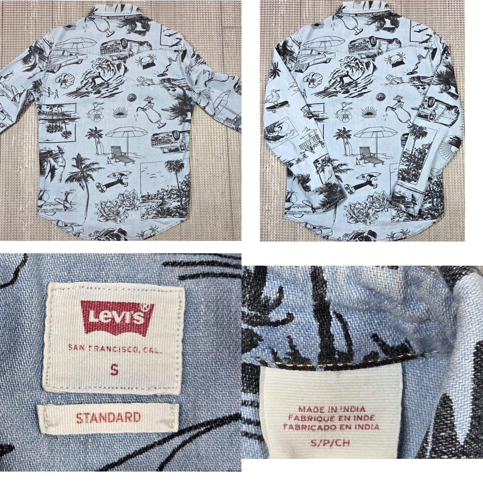 Levi's VINTAGE Levi’s Denim Western Pearl Snap Long Sleeve Blue Mens S All Over Graphic Print Size US S / EU 44-46 / 1 - 8 Thumbnail