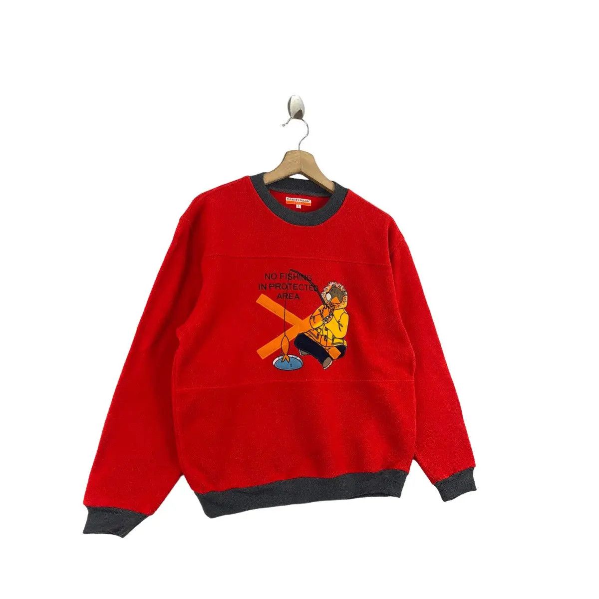 Jean Charles De Castelbajac Vtg CASTELBAJAC SPORT PARIS No Fishing Bear Fleece Sweater Size L / US 10 / IT 46 - 2 Thumbnail