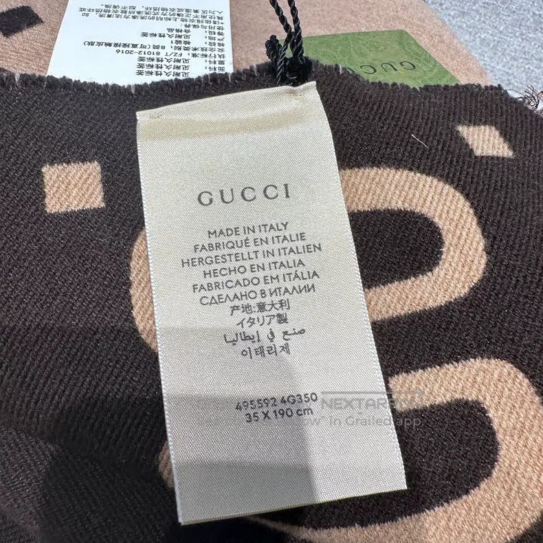 Gucci Gucci Double G jacquard caramel khaki double-sided wool sc Size ONE SIZE - 9 Thumbnail