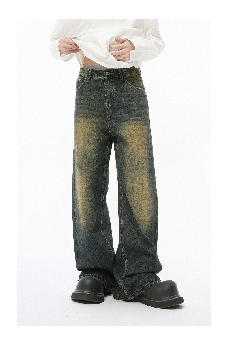Vintage Japanese style retro distressed wide-leg straight jeans Size US 32 / EU 48 - 2 Thumbnail