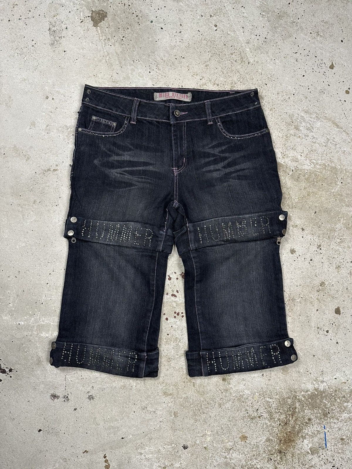 If Six Was Nine Vintage Y2K Baggy Rhinestones Jeans Denim Jorts Shorts Size US 34 / EU 50 - 1 Thumbnail