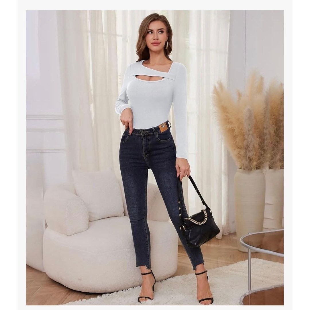 The Unbranded Brand Long Sleeve Shirts Women Ribbed 1 Piece Cutout Tops Fashion Size L / US 10 / IT 46 - 5 Thumbnail