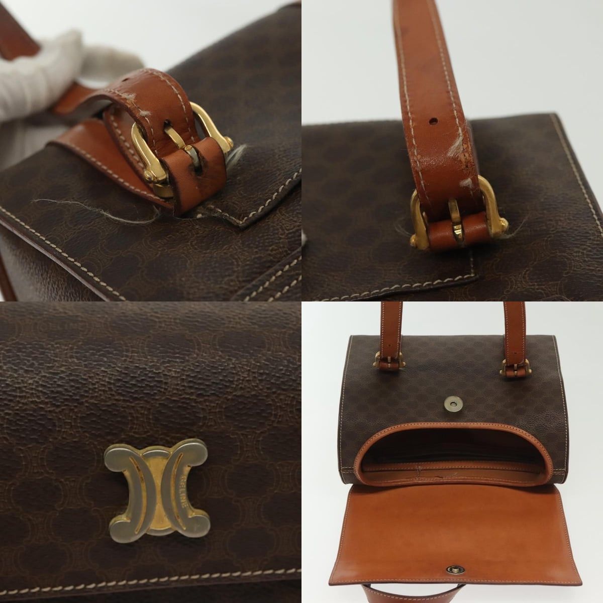 Celine CELINE Macadam Canvas Hand Bag Pvc Leather Brown Gold Size ONE SIZE - 11 Thumbnail