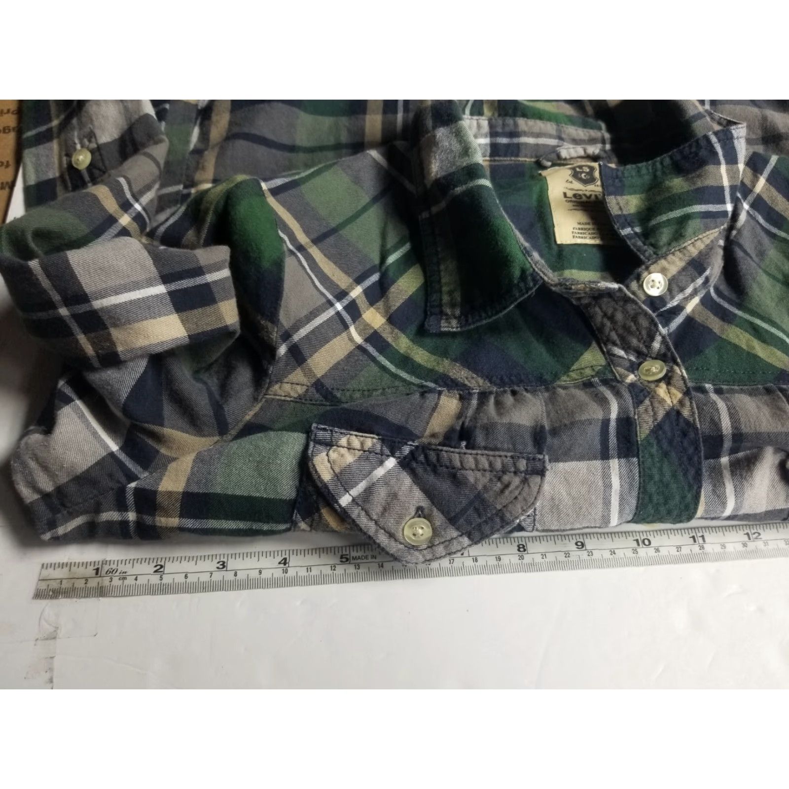 Levi's VINTAGE Levi's Women Shirt Button-Up Plaid Green Casual 70s Western Medium Womens Long Sleeve Cotton Blend Button-Down) Size M / US 6-8 / IT 42-44 - 3 Thumbnail