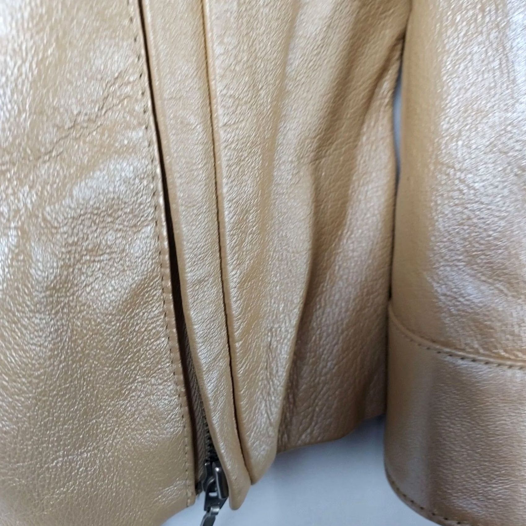 Vintage Dialogue Womens Leather Jacket 1X Beige Zip Up Coat Jacket Long Sleeve Mid-Length Casual Fall Winter Spring Men? Womens Size XL / US 12-14 / IT 48-50 - 5 Thumbnail
