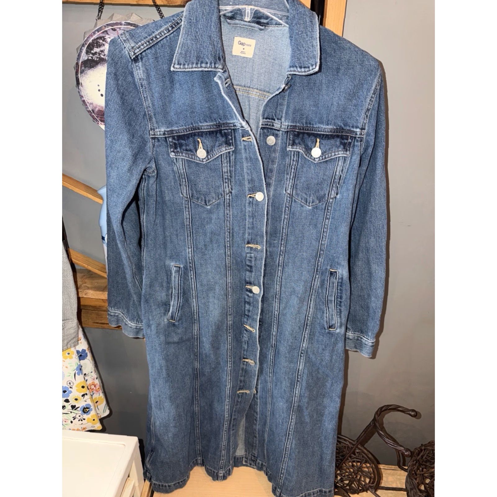 Gap VINTAGE Gap 1969 BLUE DENIM Shirt DRESS long sleeved button front Collar Flap Pockets M Size M / US 6-8 / IT 42-44 - 5 Thumbnail