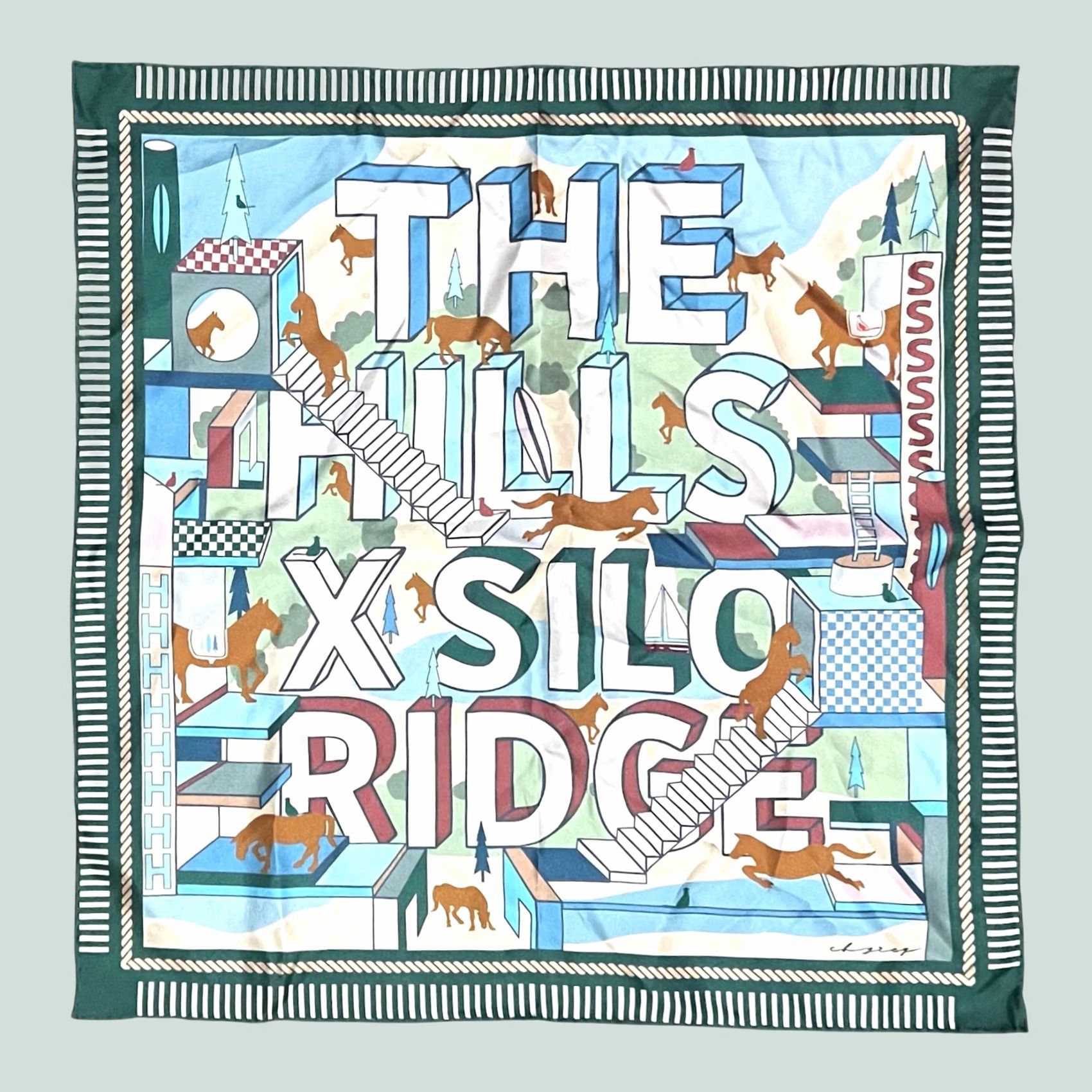 Vintage CB Grey Custom Silk Scarf The Hills x Silo Ridge Horses 17.5” square Horse Equestrian Silk Scarf Women Size ONE SIZE - 1 Thumbnail