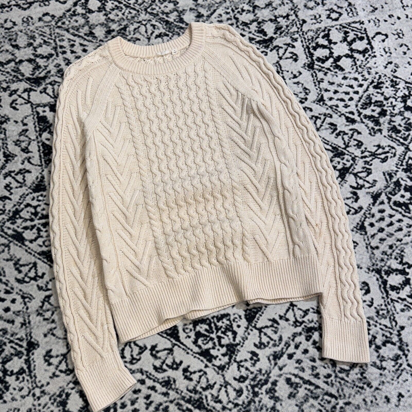 Vintage Vintage Unisex Cream White Cotton Sweater Size S Cableknit Size US S / EU 44-46 / 1 - 3 Thumbnail