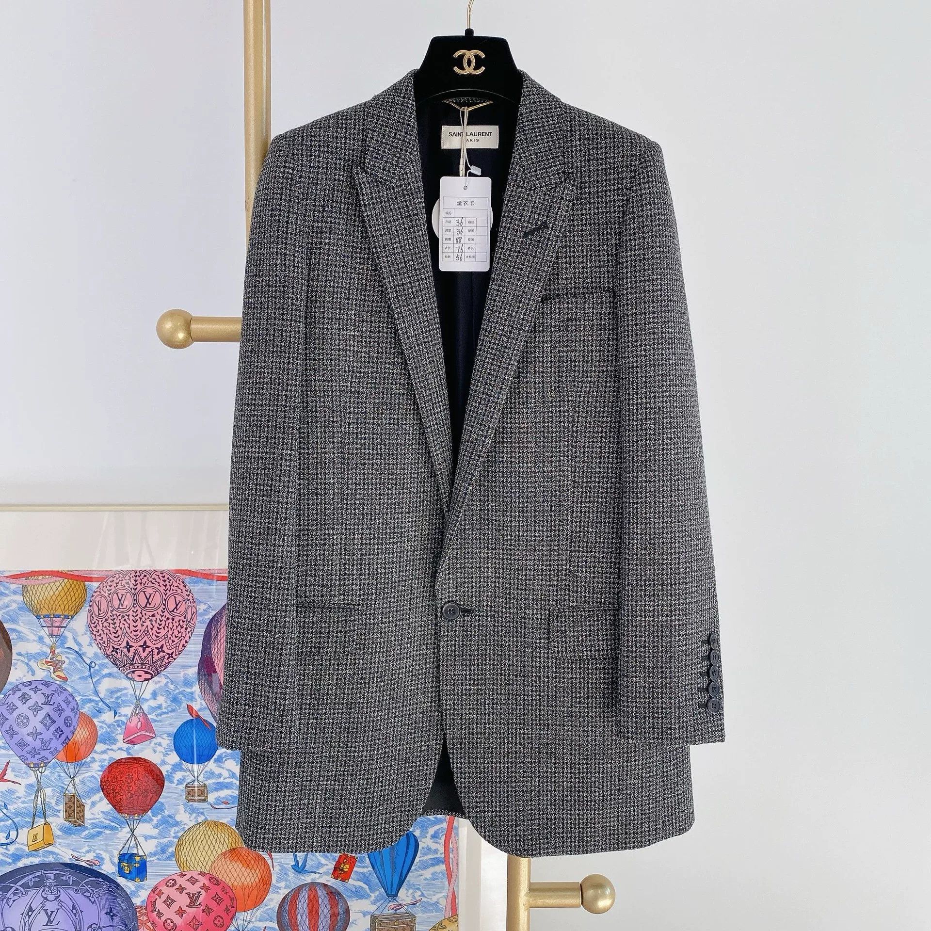 Saint Laurent Paris Saint Laurent Gray Houndstooth Blazer Size XS / US 0-2 / IT 36-38 - 1 Thumbnail