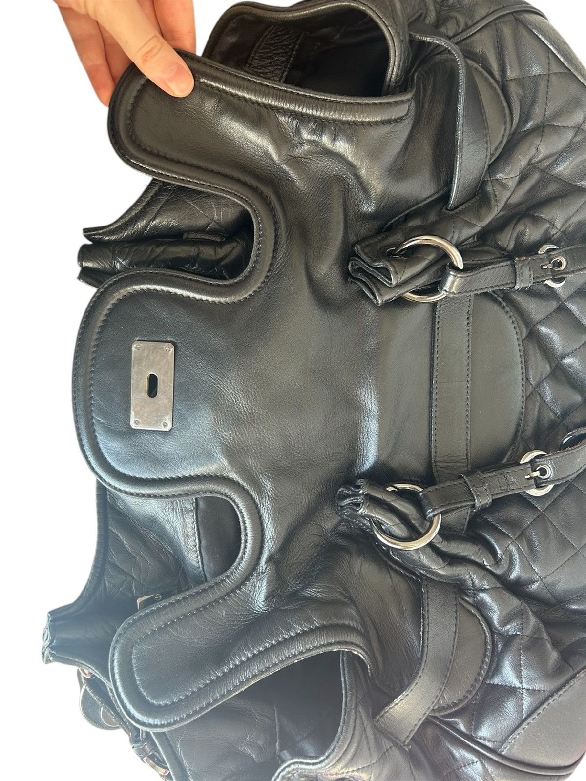 Designer × Moschino y2k moschino black leather shoulder bag opium Size ONE SIZE - 5 Thumbnail