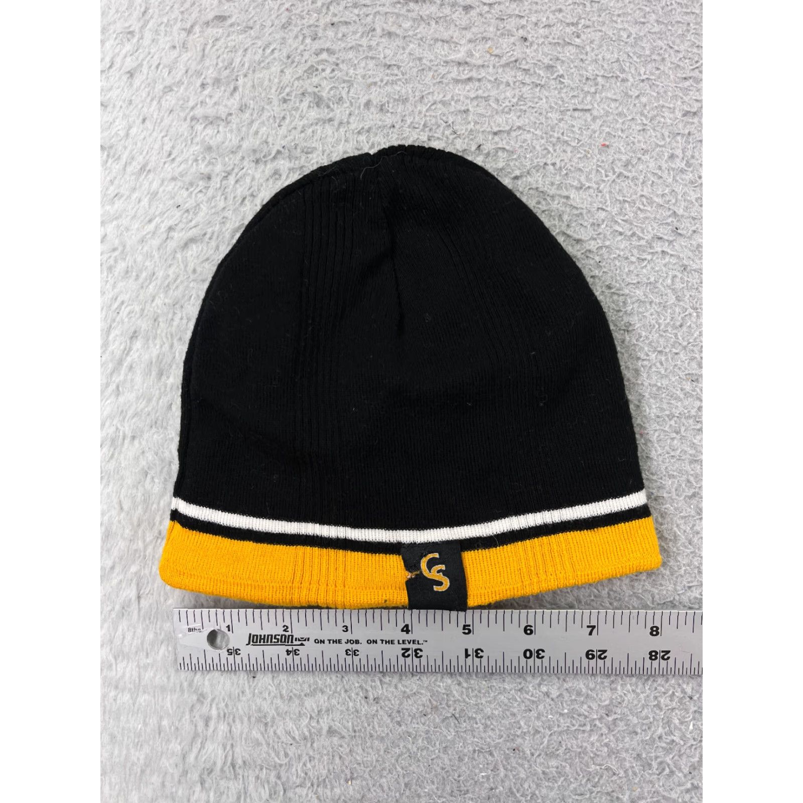 Vintage Hockey Beanie Adult One Size Yellow Embroidered Knit Acrylic Reversible Toque Size ONE SIZE - 4 Thumbnail
