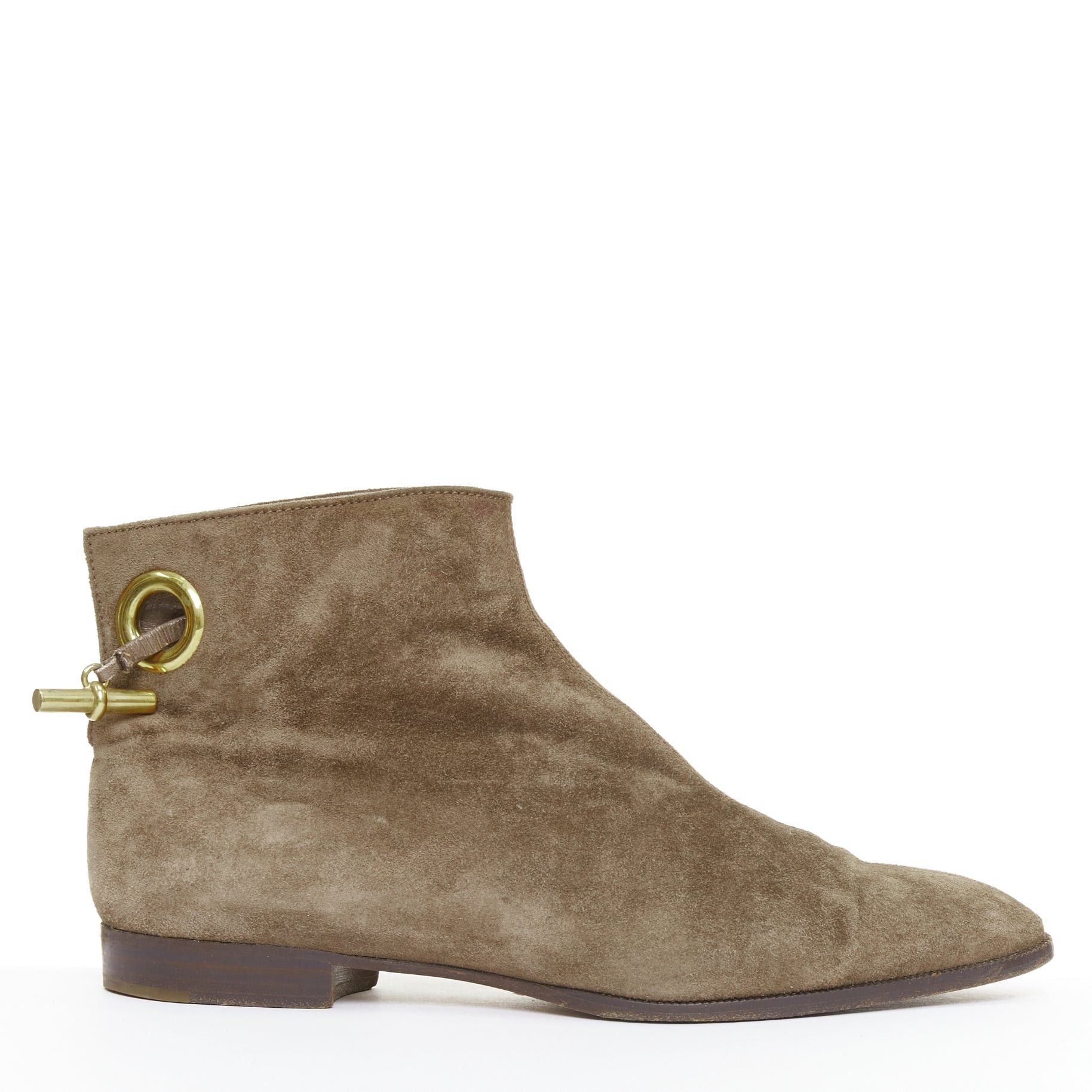 Hermes HERMES brown suede gold Kelly toggle hardware point toe ankle boots EU37.5 Size US 7.5 / IT 37.5 - 1 Thumbnail