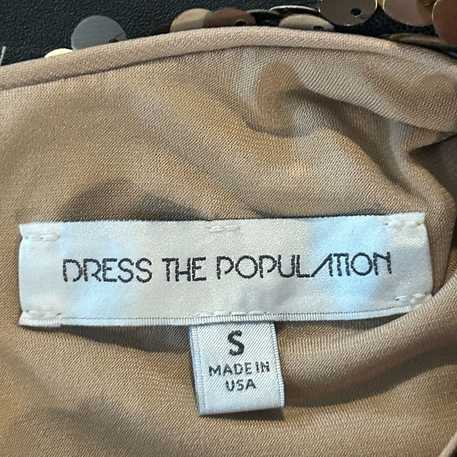 Dress the Population Dress the Population Gold Sequin Tula Mini Dress NWOT Small Size S / US 4 / IT 40 - 3 Thumbnail