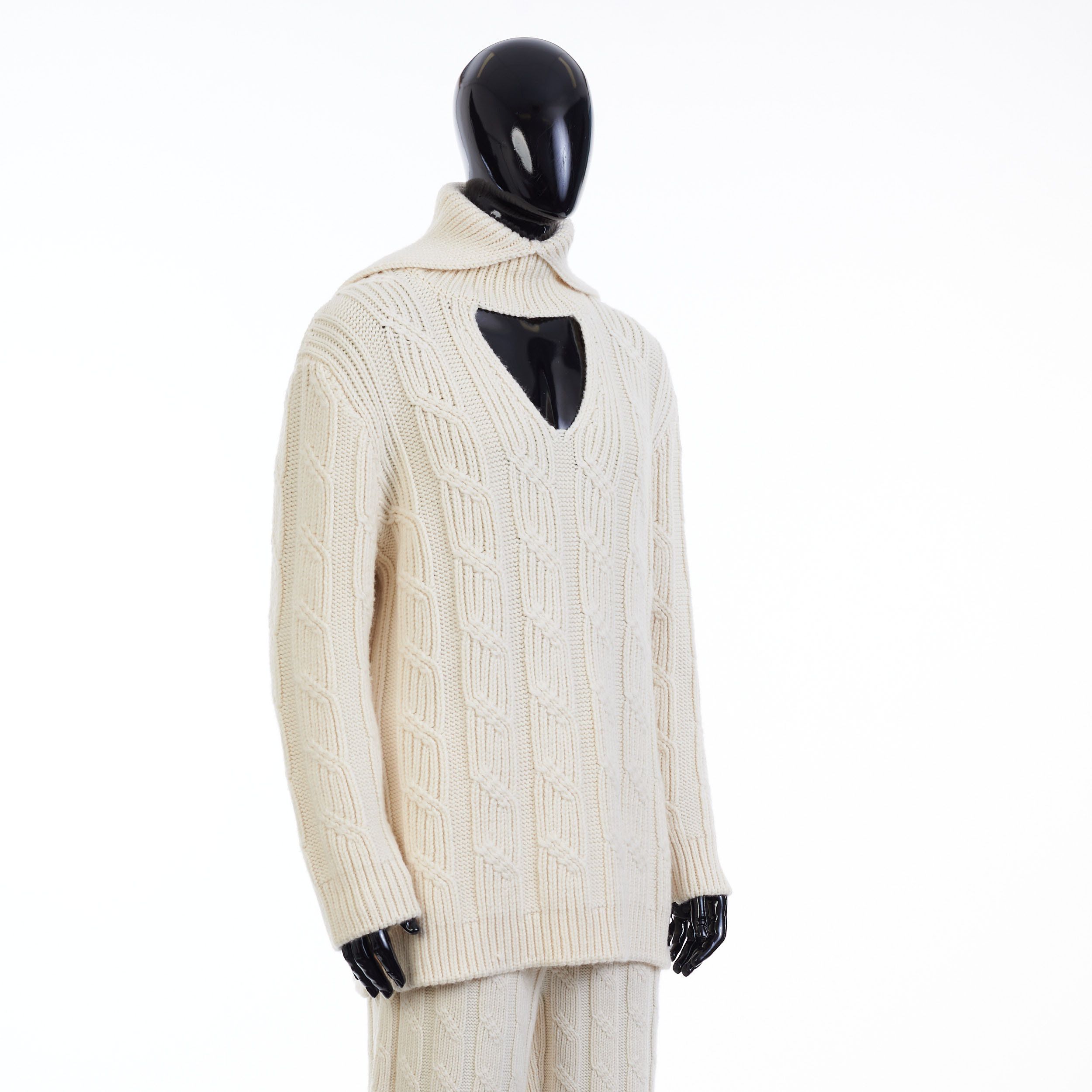 Fendi White High Neck Cable Knit Wool Pullover Size US S / EU 44-46 / 1 - 9 Thumbnail