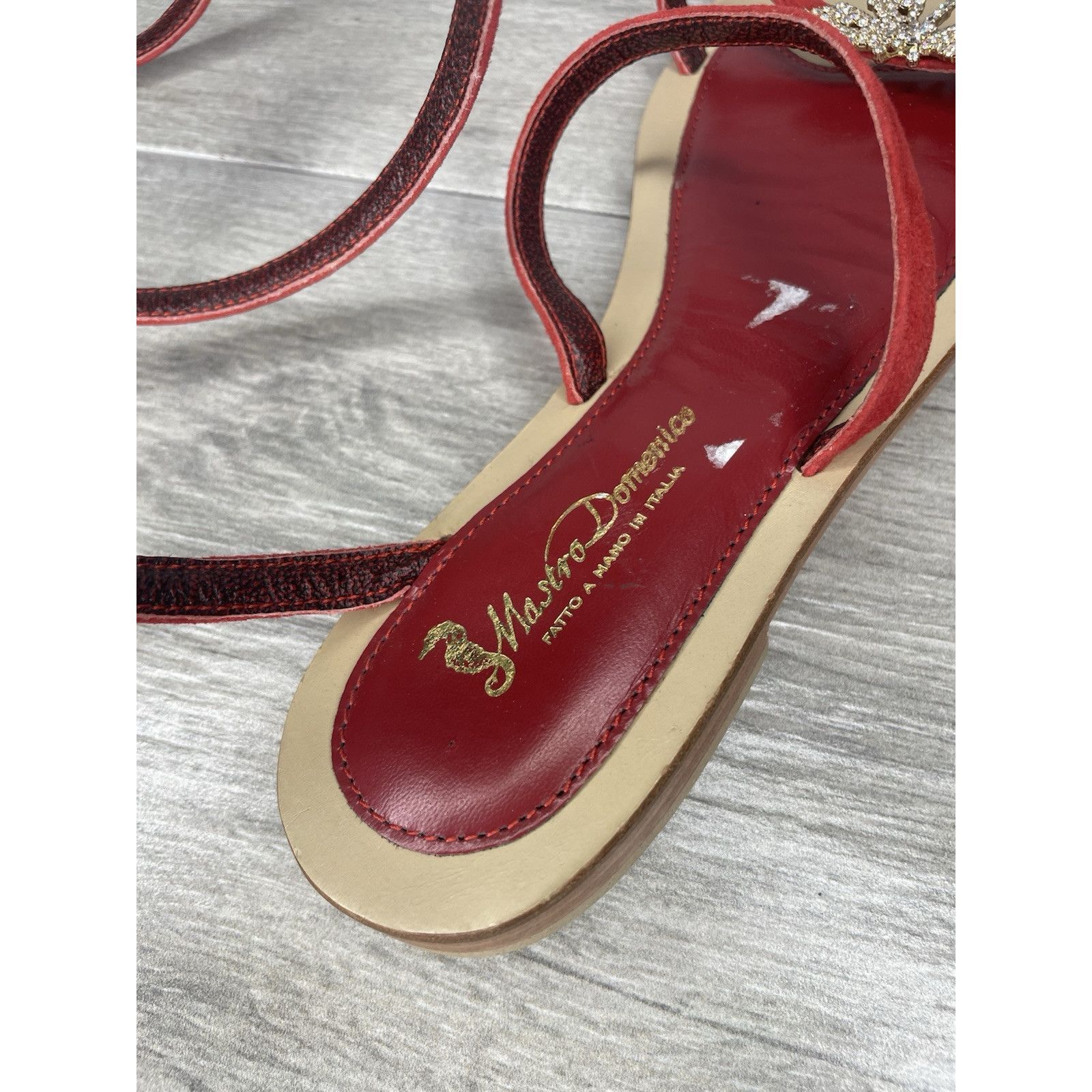 Domenico Spano Mastro Domenico Red Leather Butterfly Rhinestone Wrap Around Size US 7.5 / IT 37.5 - 11 Thumbnail