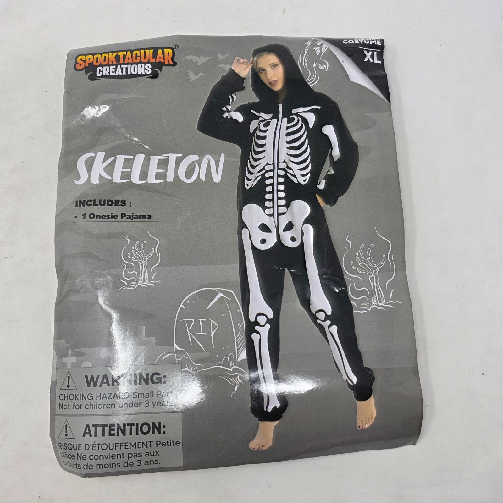 Other Skeleton Hooded Pajama Costume Black White XL Halloween Size XL / US 12-14 / IT 48-50 - 1 Thumbnail