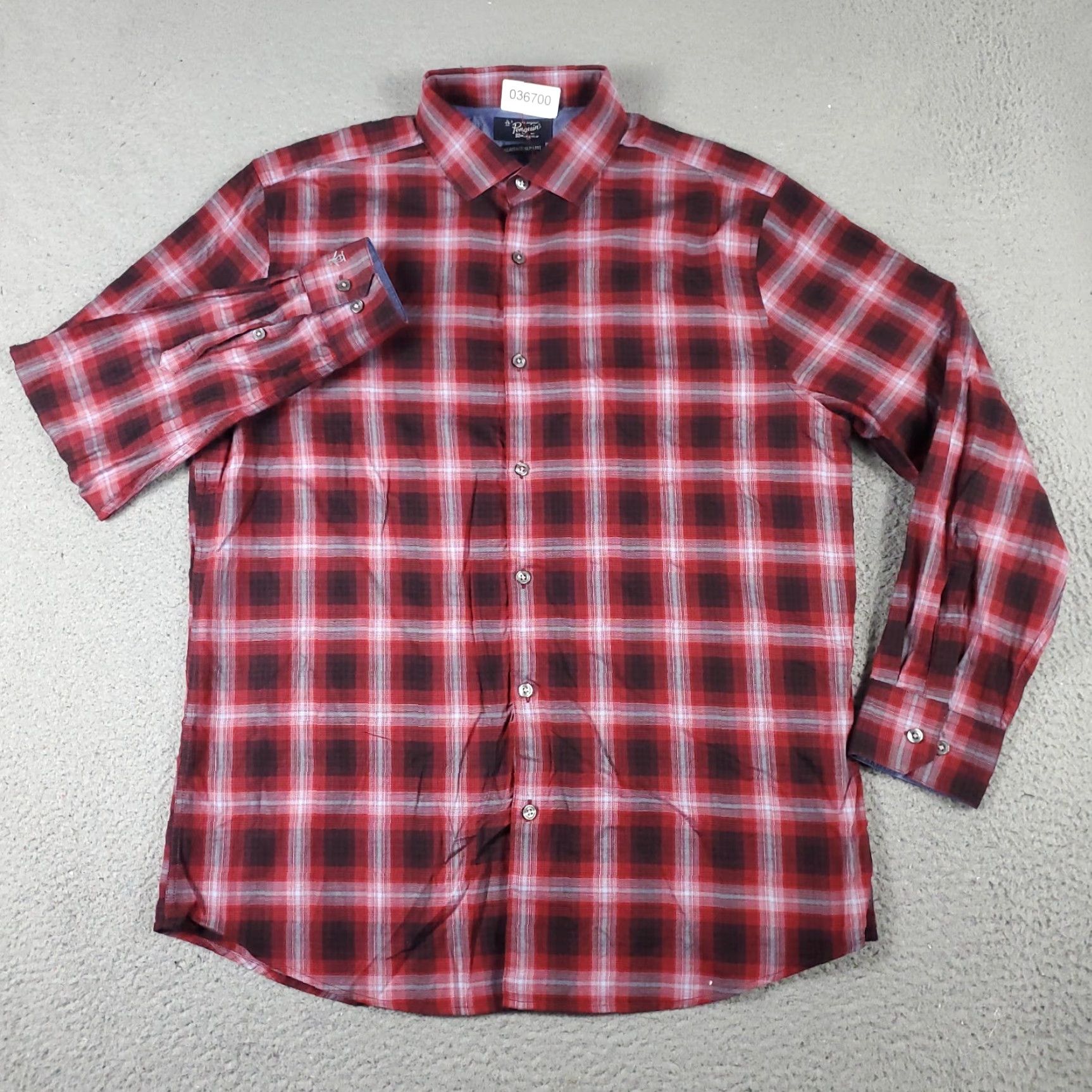 Original Penguin Original Penguin Shirt Adult Size 16 Red Plaid Dress Shirt Long Sleeve Button Up Cotton Modern Classic Mens Size 42R - 2 Thumbnail
