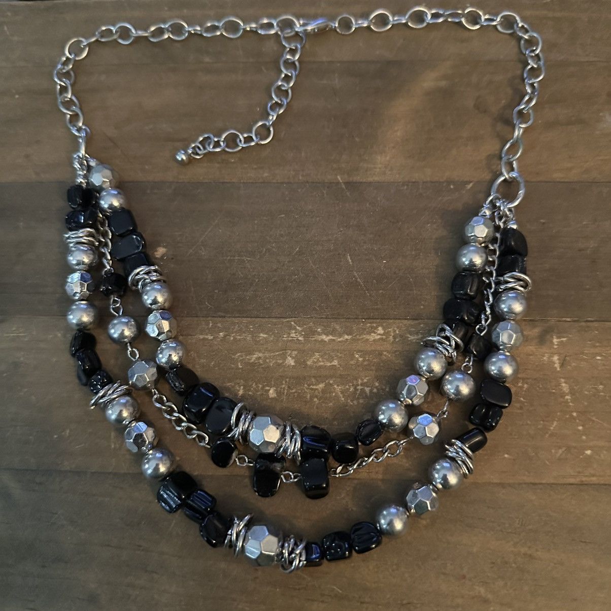 Other Silver tone and black bead multi strand layered necklace Size ONE SIZE - 2 Thumbnail