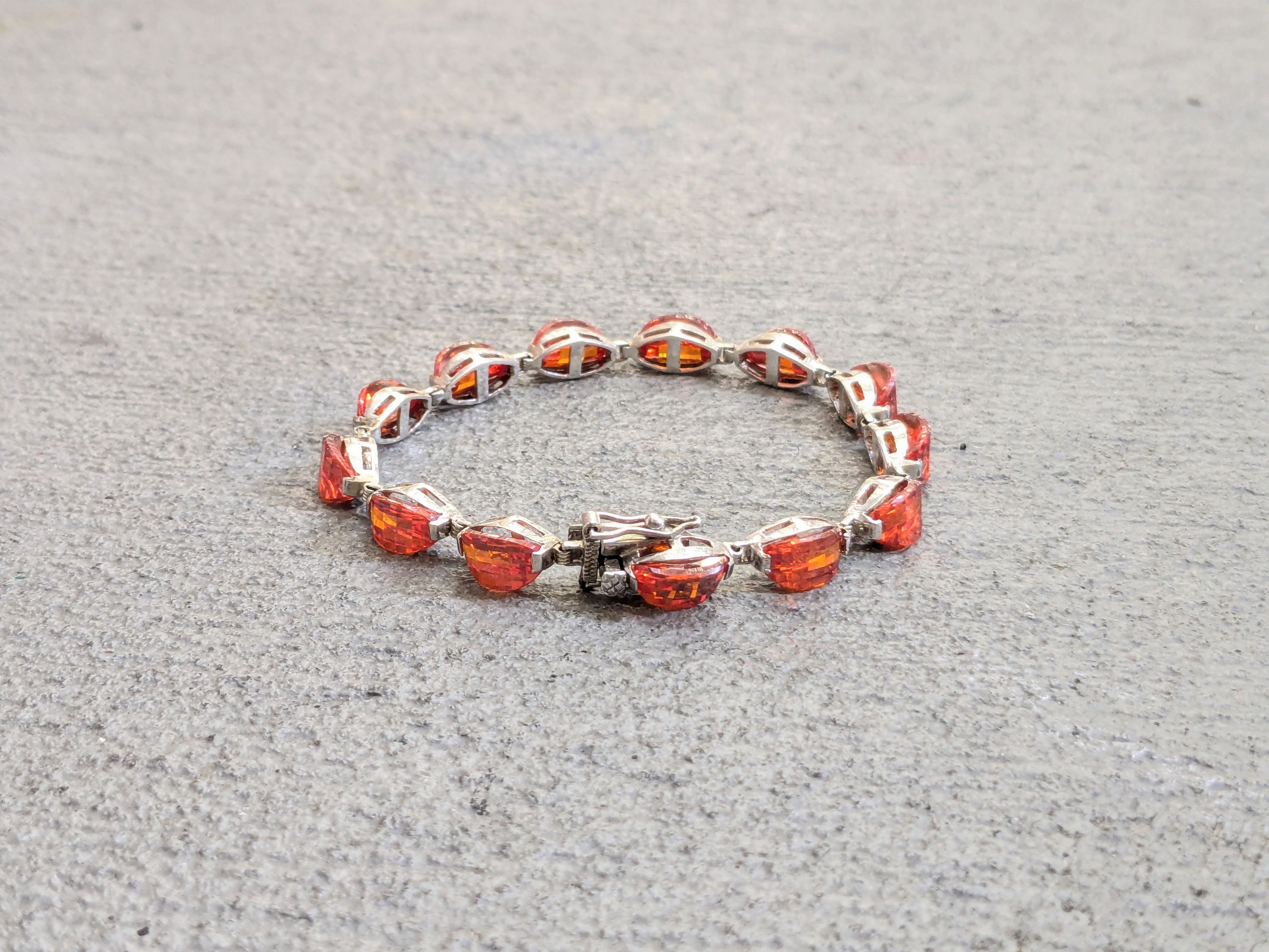 Other Sterling Silver Tennis Bracelet Orange Glass 7.25 Size ONE SIZE - 1 Thumbnail
