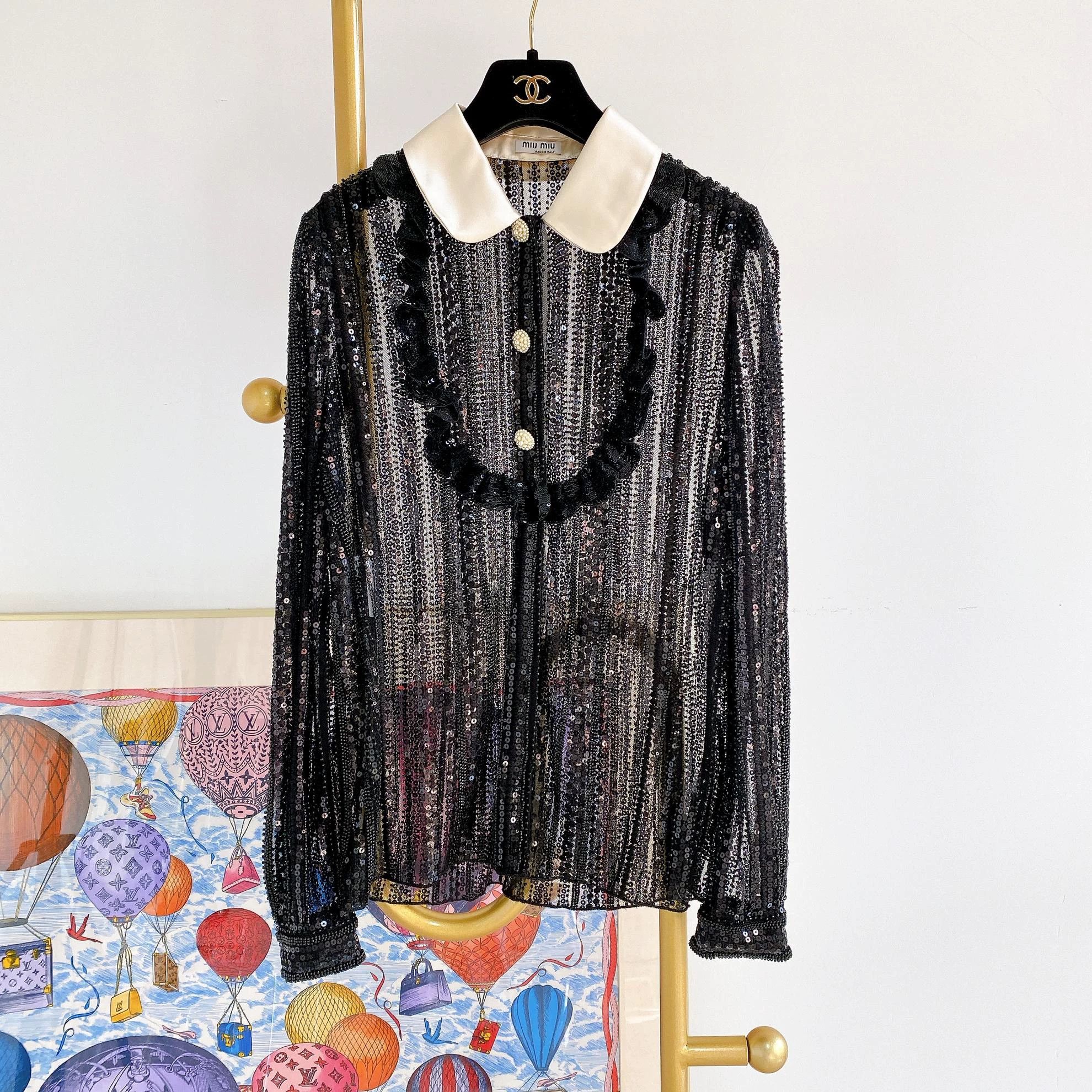 Miu Miu MIUMIU Black Sequin Jacket 40 Size S / US 4 / IT 40 - 1 Thumbnail