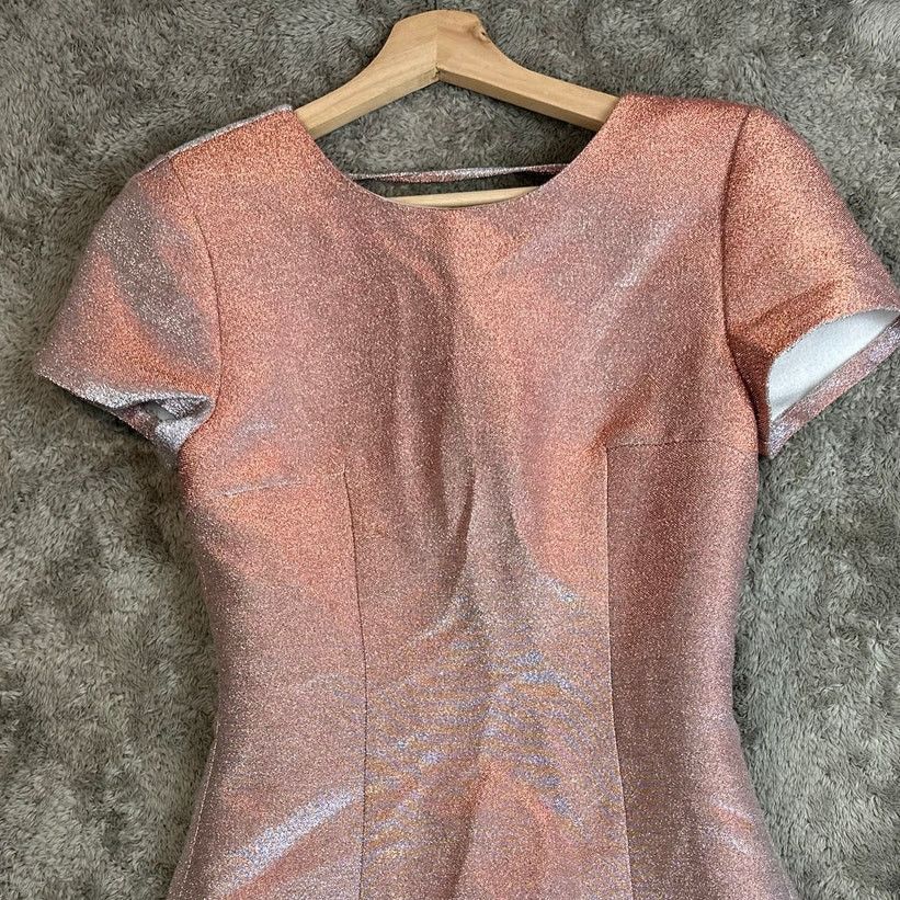 Express Express Metallic Rose Gold Pink Glitter Sheath Mini Dress 6 Size S / US 4 / IT 40 - 2 Thumbnail