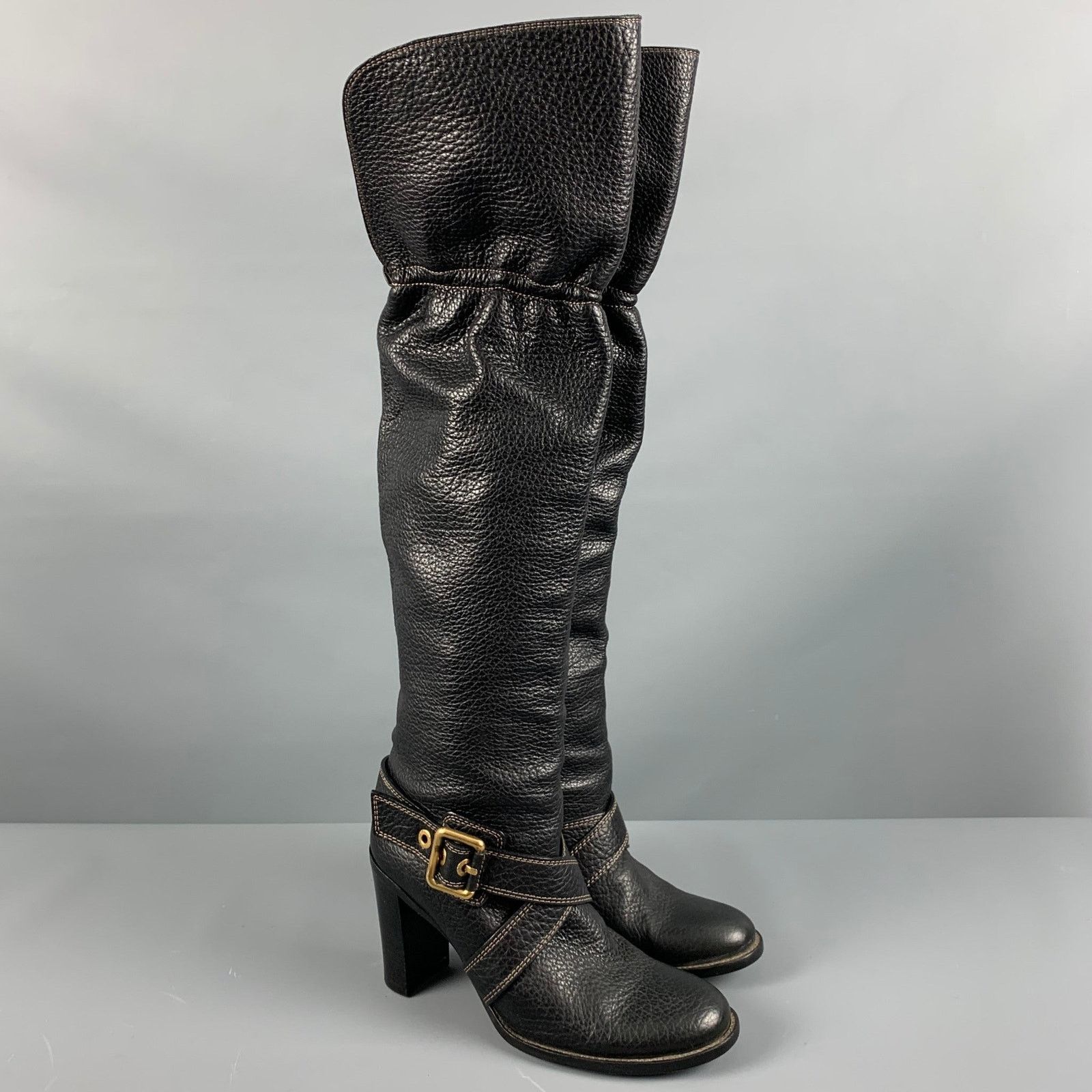 Dolce & Gabbana DOLCE & GABBANA Black Leather Pebble Grain Ankle Strap Boots Size US 10 / IT 40 - 1 Thumbnail